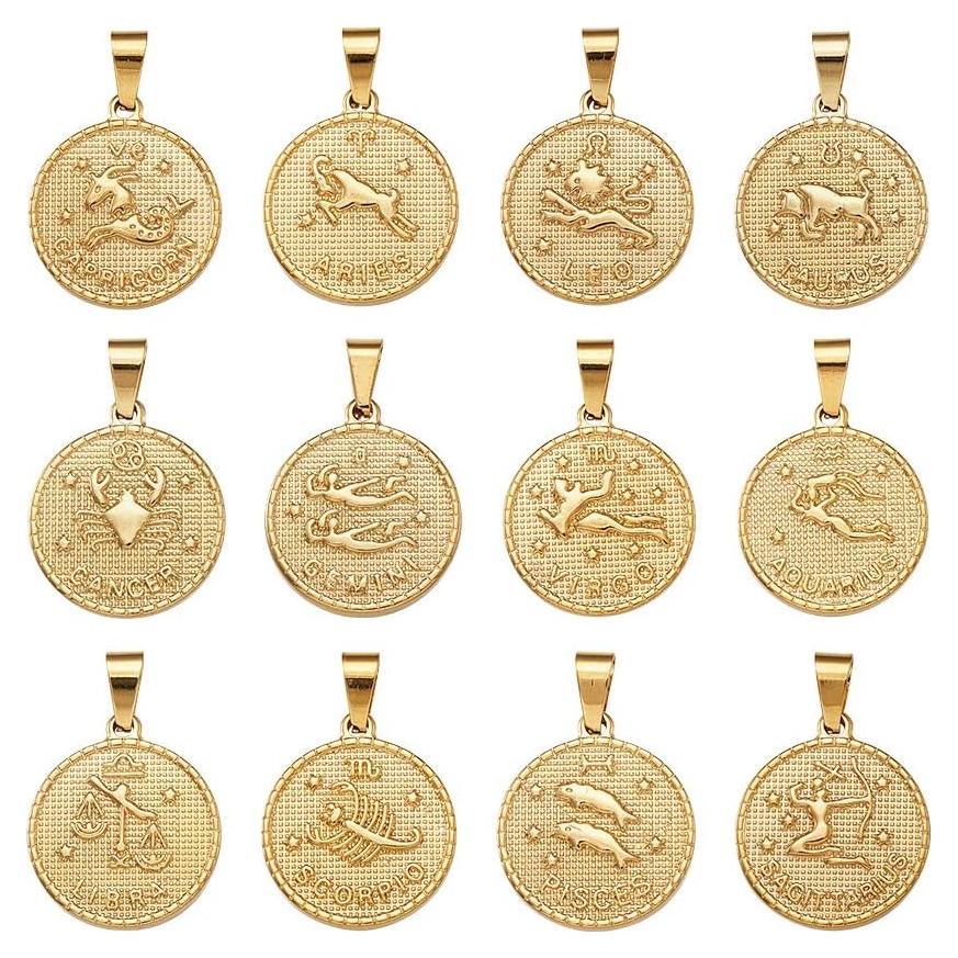 Colgantes de Acero Inoxidable Beadthoven 12 Pcs Zodiaco