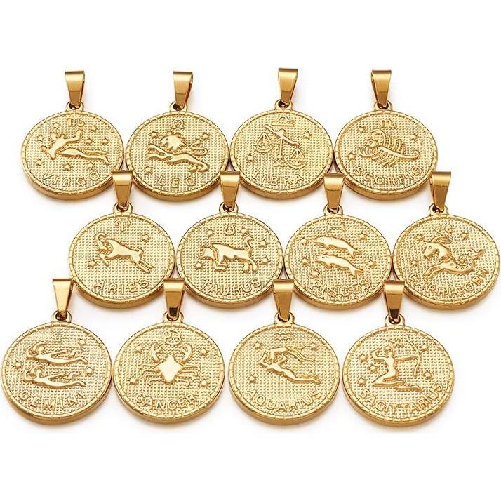 Colgantes de Acero Inoxidable Beadthoven 12 Pcs Zodiaco