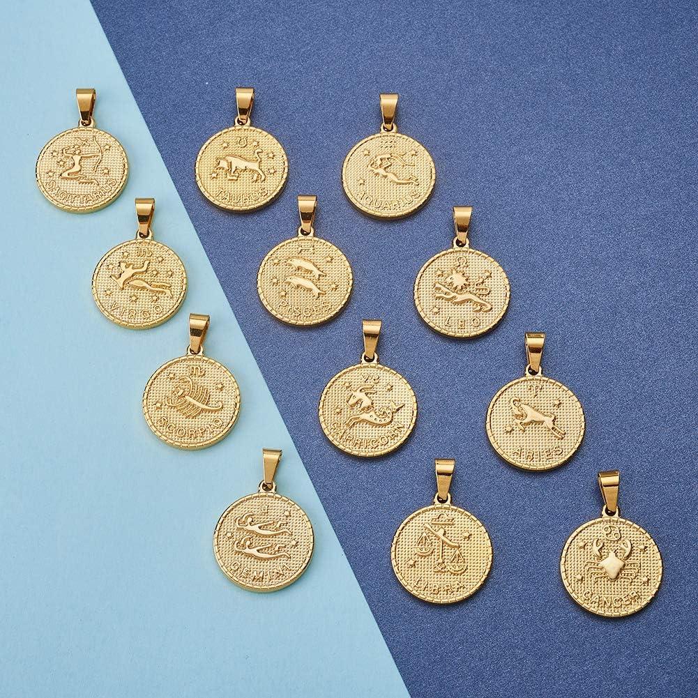 Colgantes de Acero Inoxidable Beadthoven 12 Pcs Zodiaco