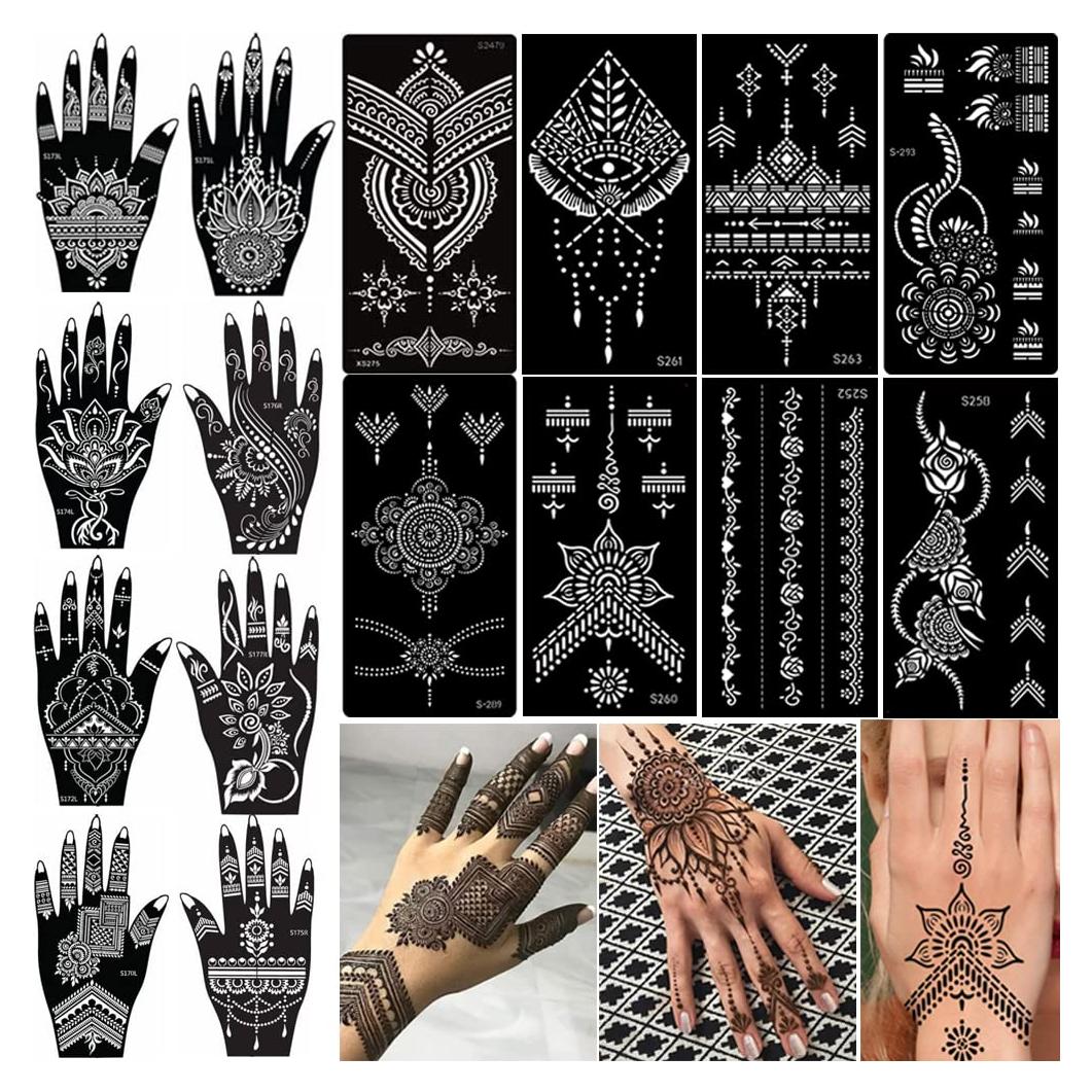 Kit de Tatuajes Temporales de Henna Xmasir - 16 Hojas Reutilizables