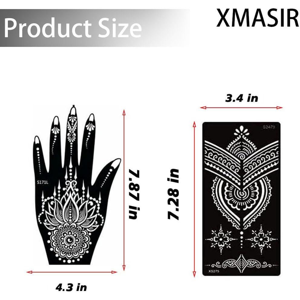 Kit de Tatuajes Temporales de Henna Xmasir - 16 Hojas Reutilizables