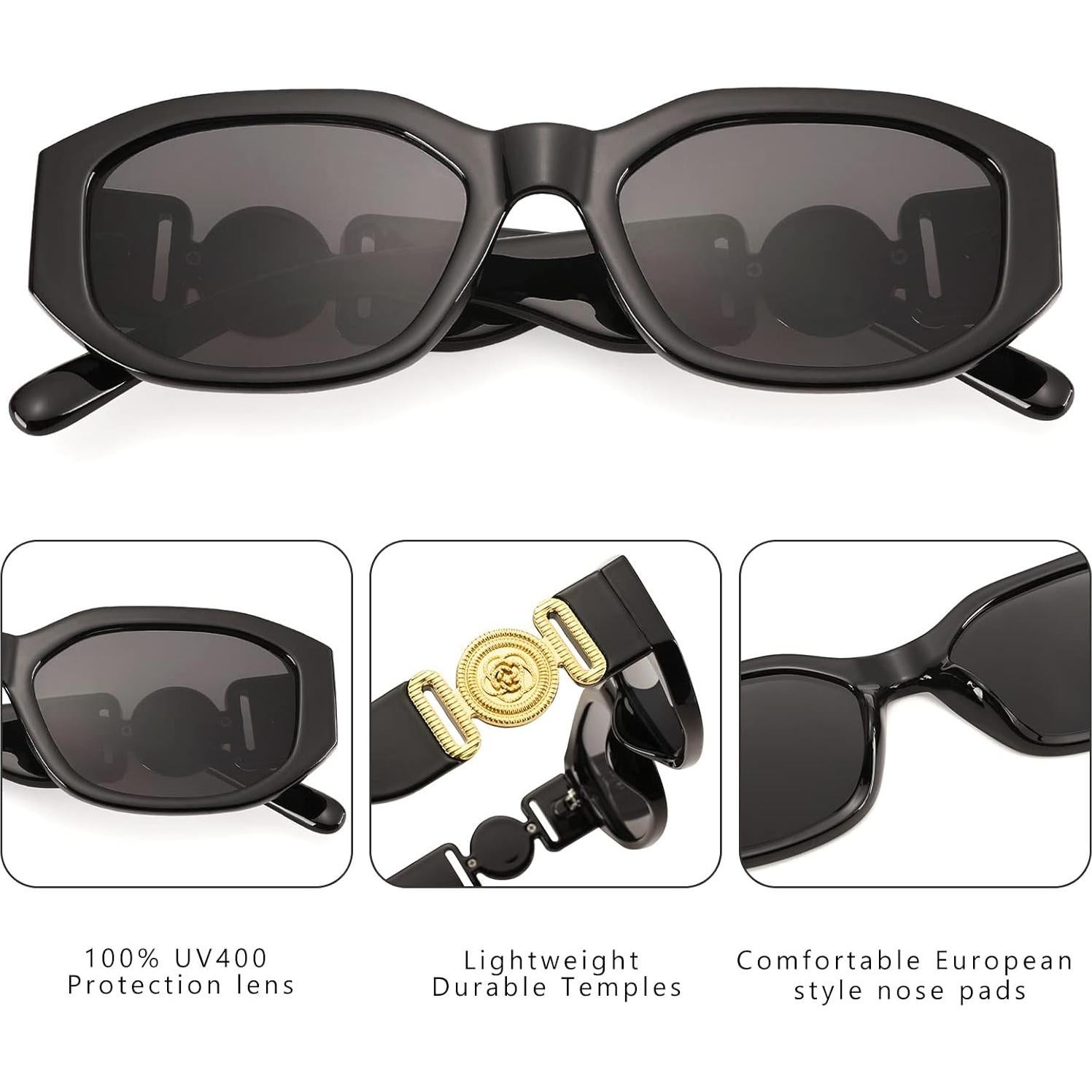 Gafas de sol rectangulares COASION UV400 para mujer - Negro/Gris