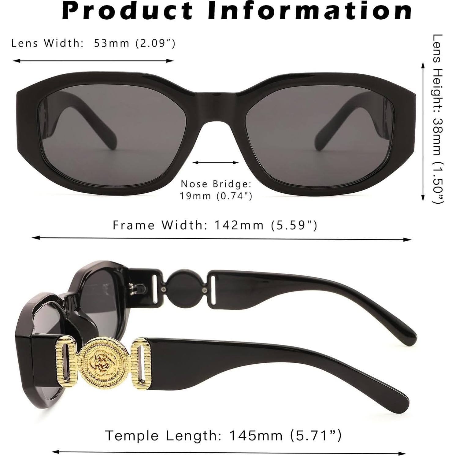 Gafas de sol rectangulares COASION UV400 para mujer - Negro/Gris