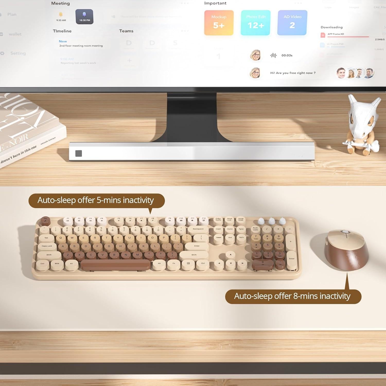 Teclado y Ratón Inalámbricos SbocKeeb Retro 104 Teclas Café