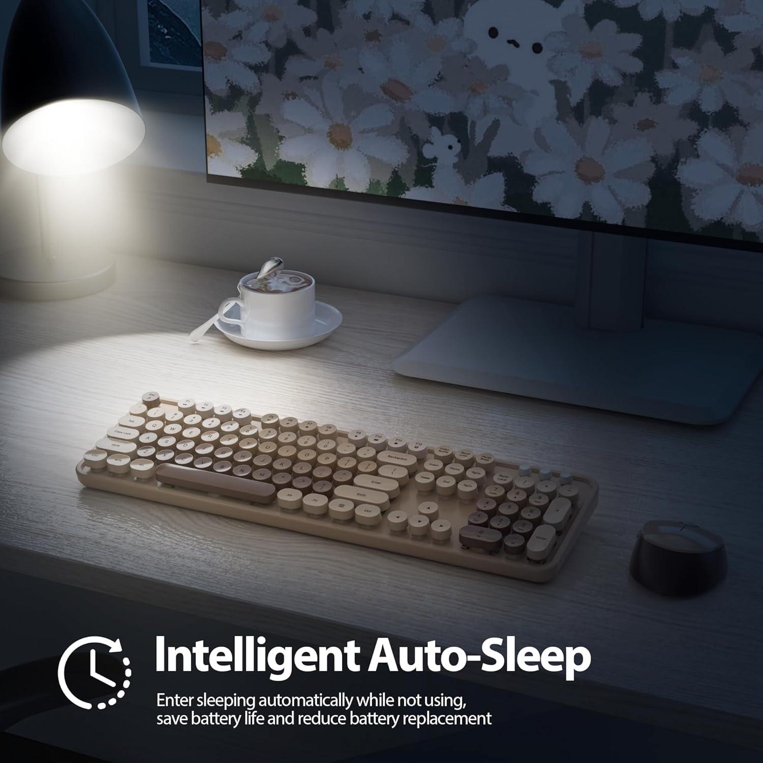 Teclado y Ratón Inalámbricos SbocKeeb Retro 104 Teclas Café