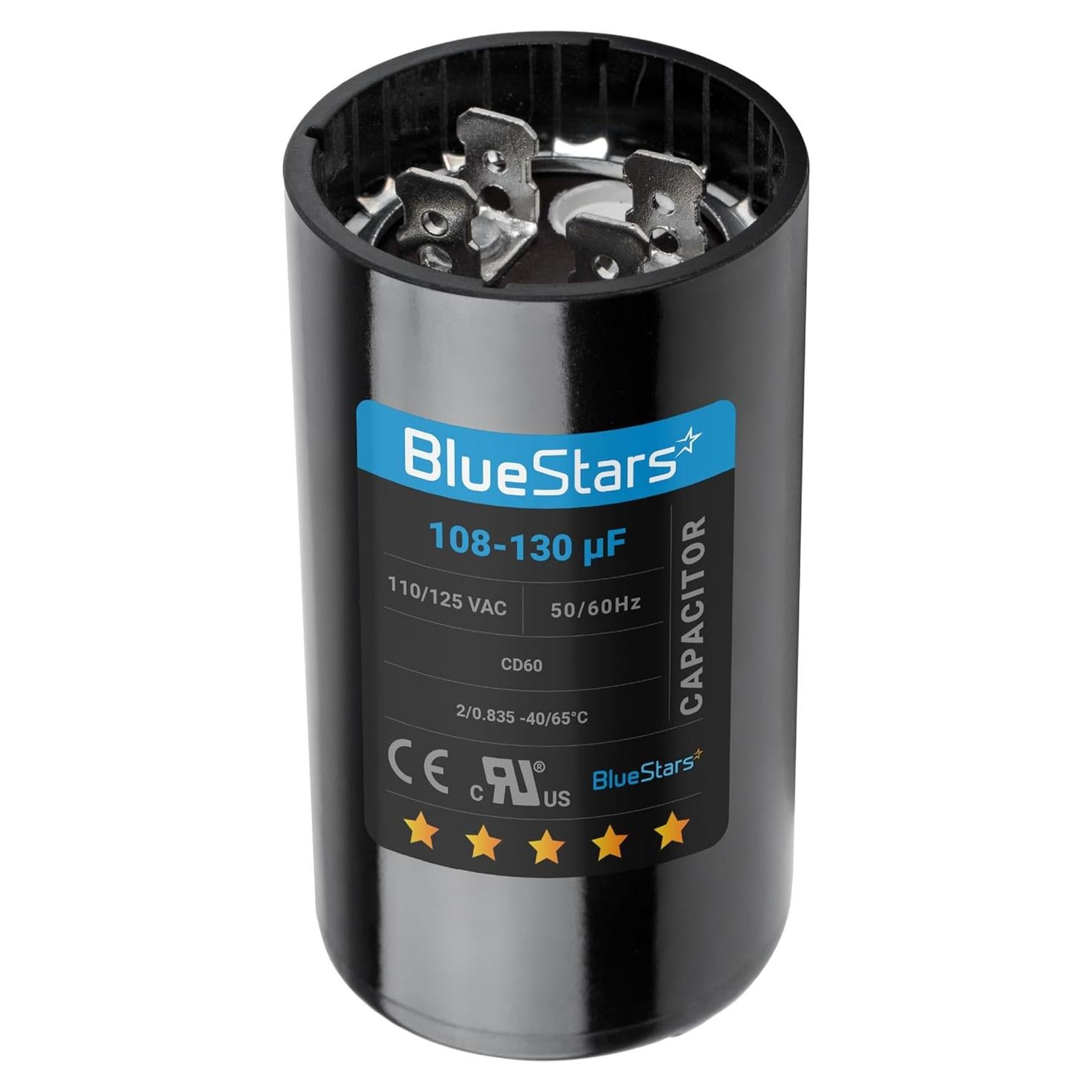 Capacitor de Arranque Redondo BlueStars 108-130 uF 110-125 VAC