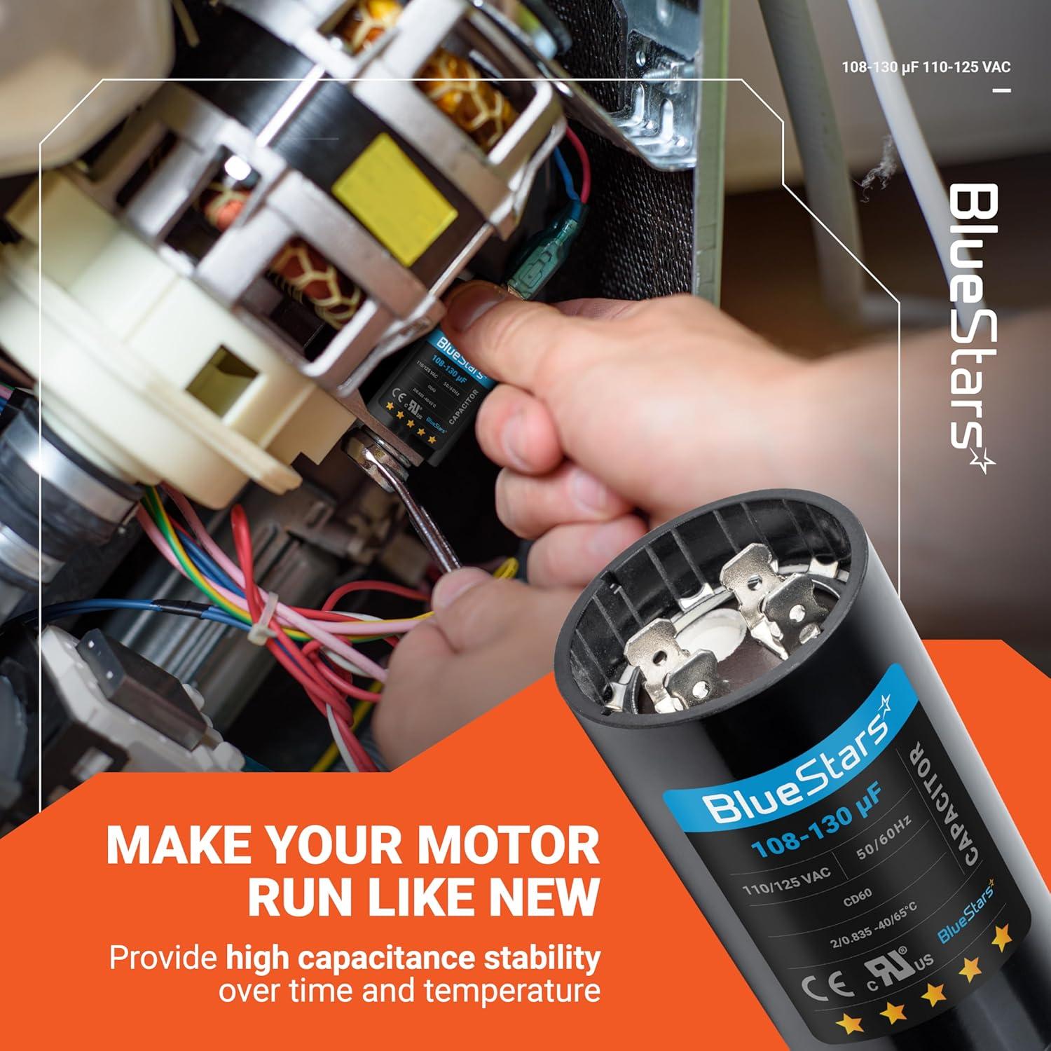 Capacitor de Arranque Redondo BlueStars 108-130 uF 110-125 VAC