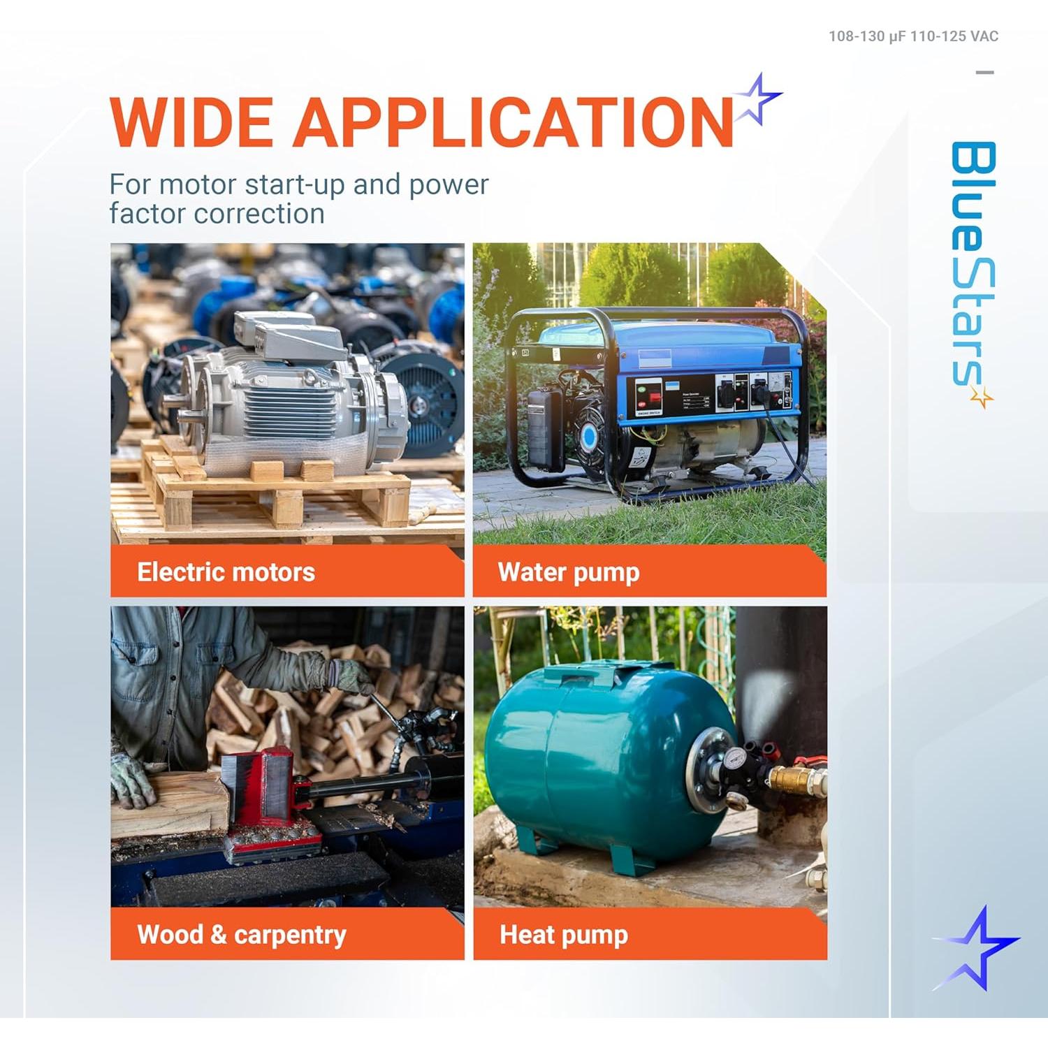 Capacitor de Arranque Redondo BlueStars 108-130 uF 110-125 VAC