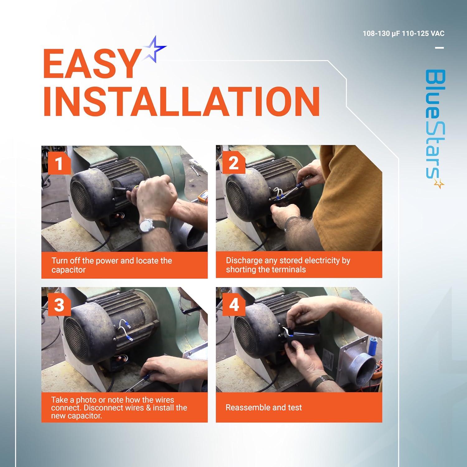 Capacitor de Arranque Redondo BlueStars 108-130 uF 110-125 VAC