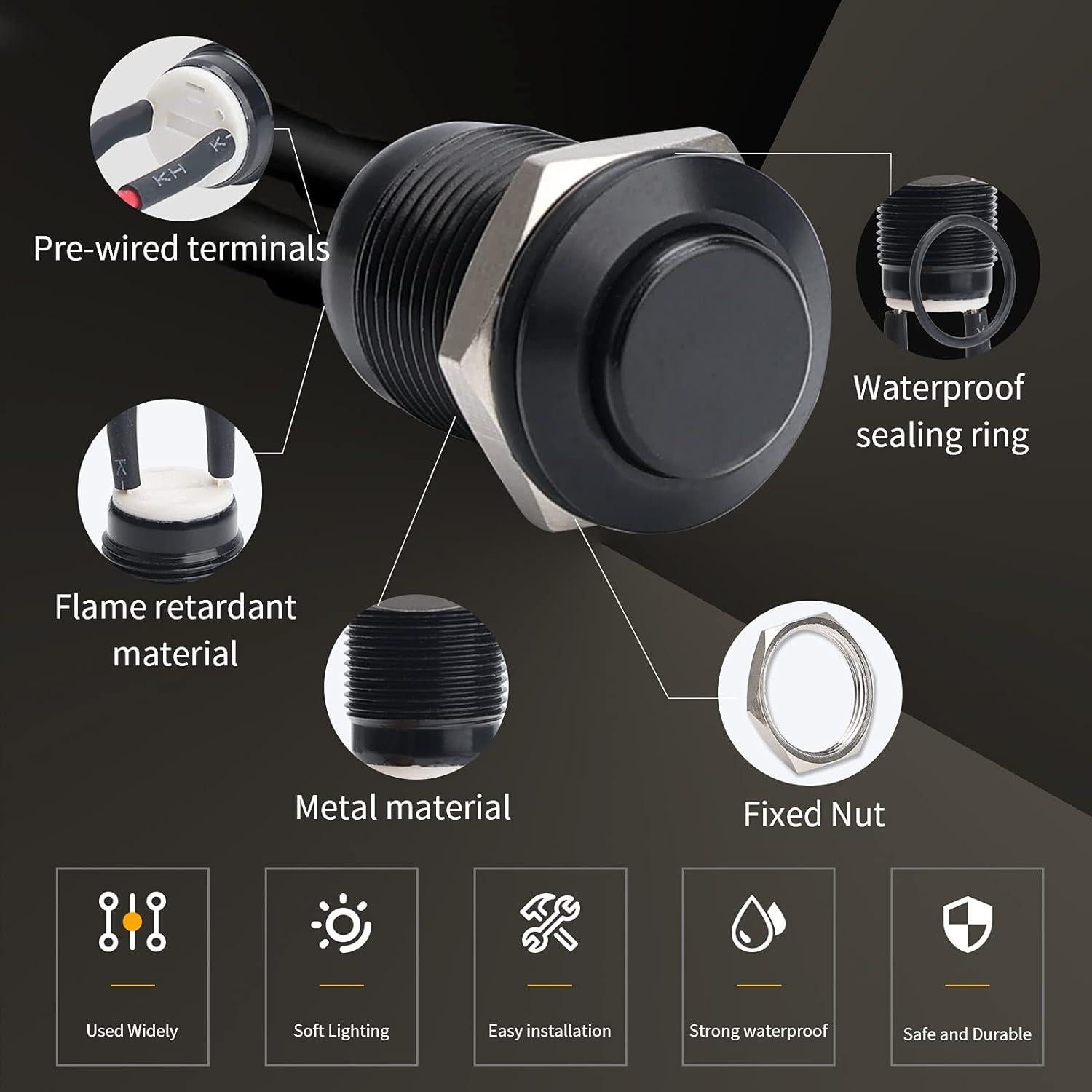 Interruptor de Botón Momentáneo STARELO 12mm IP65 5pcs