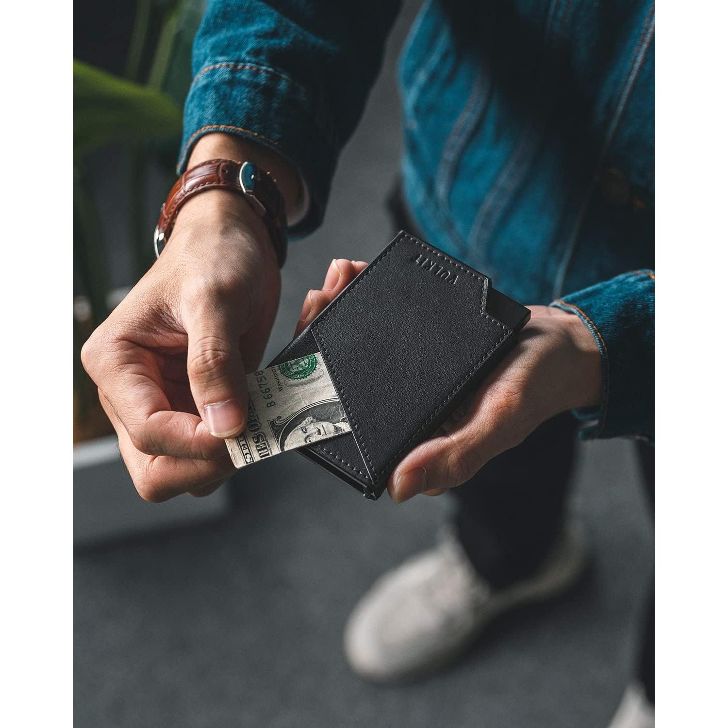 Cartera Plegable RFID VULKIT Slim Aluminio Negro 5 Tarjetas