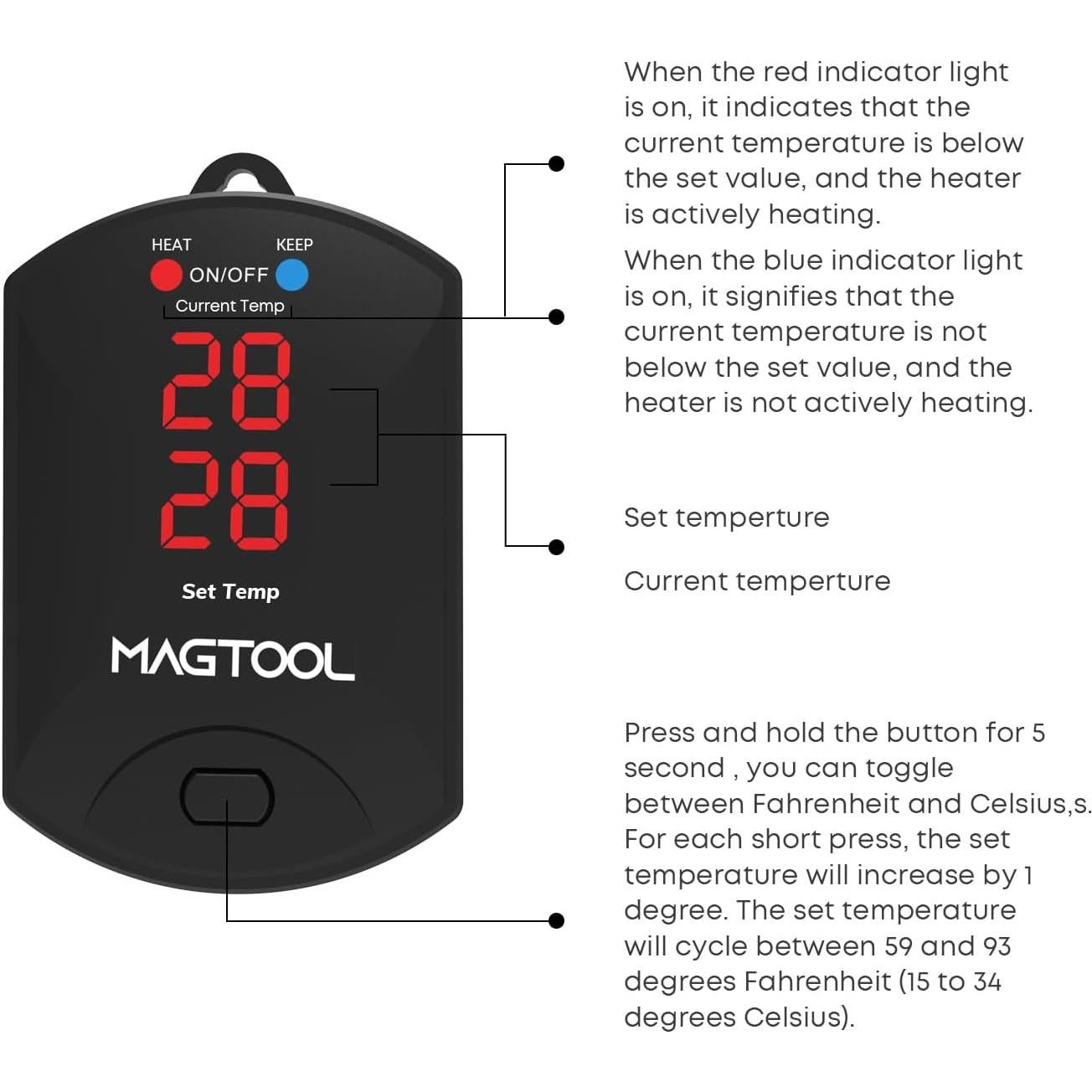 Calentador de Acuario Magtool 300W para Tanques 150-360L