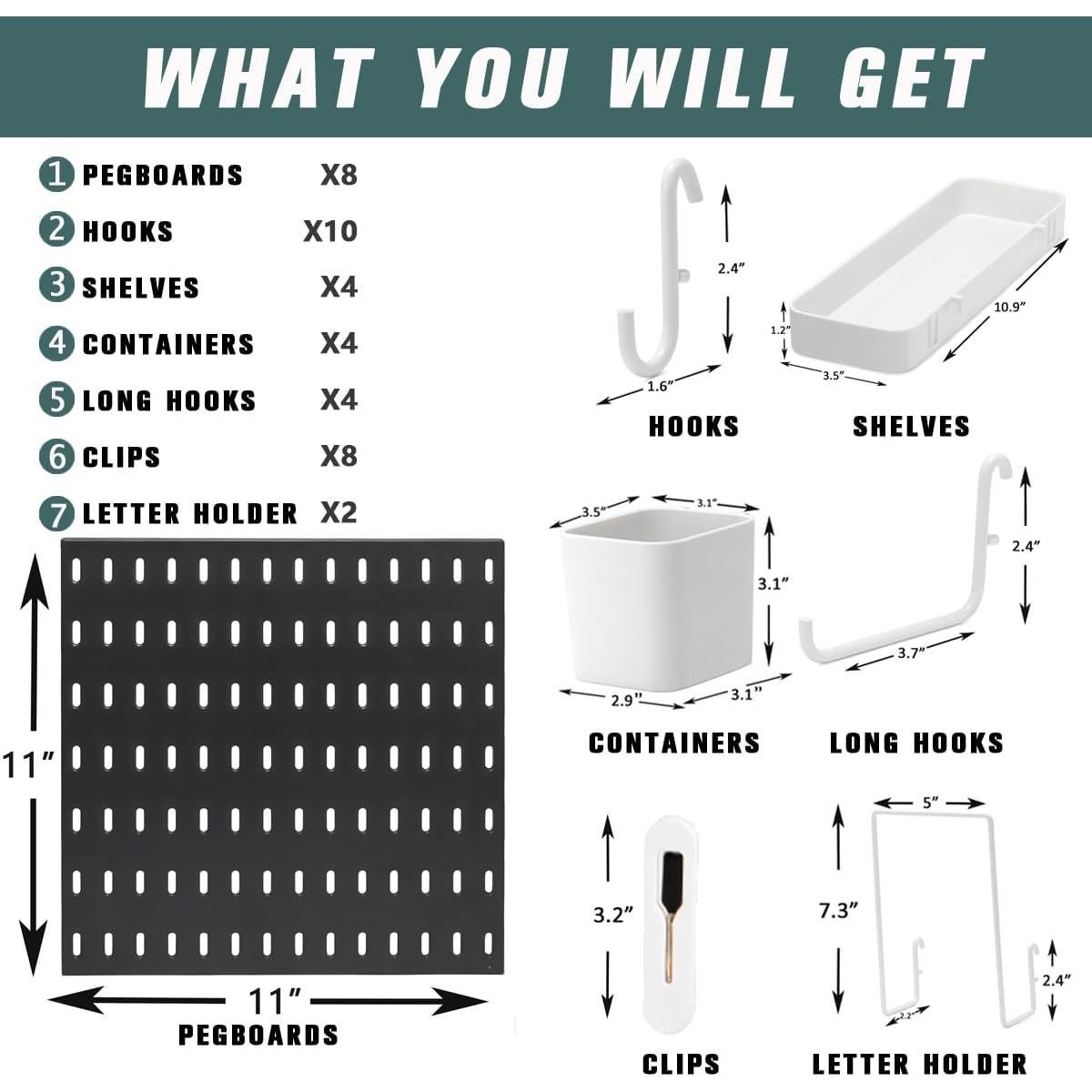 Organizador de Pared RIVTUN - 8 Paneles de Tablero de Clavos 70x110 cm