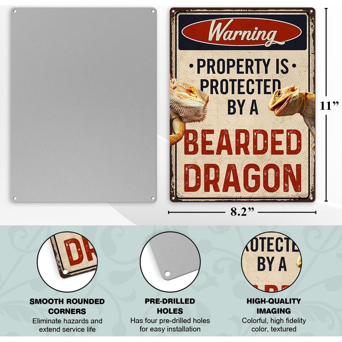 Letrero Cuidado Con El Dragón Barbudo TaLuky 22.86x27.94cm