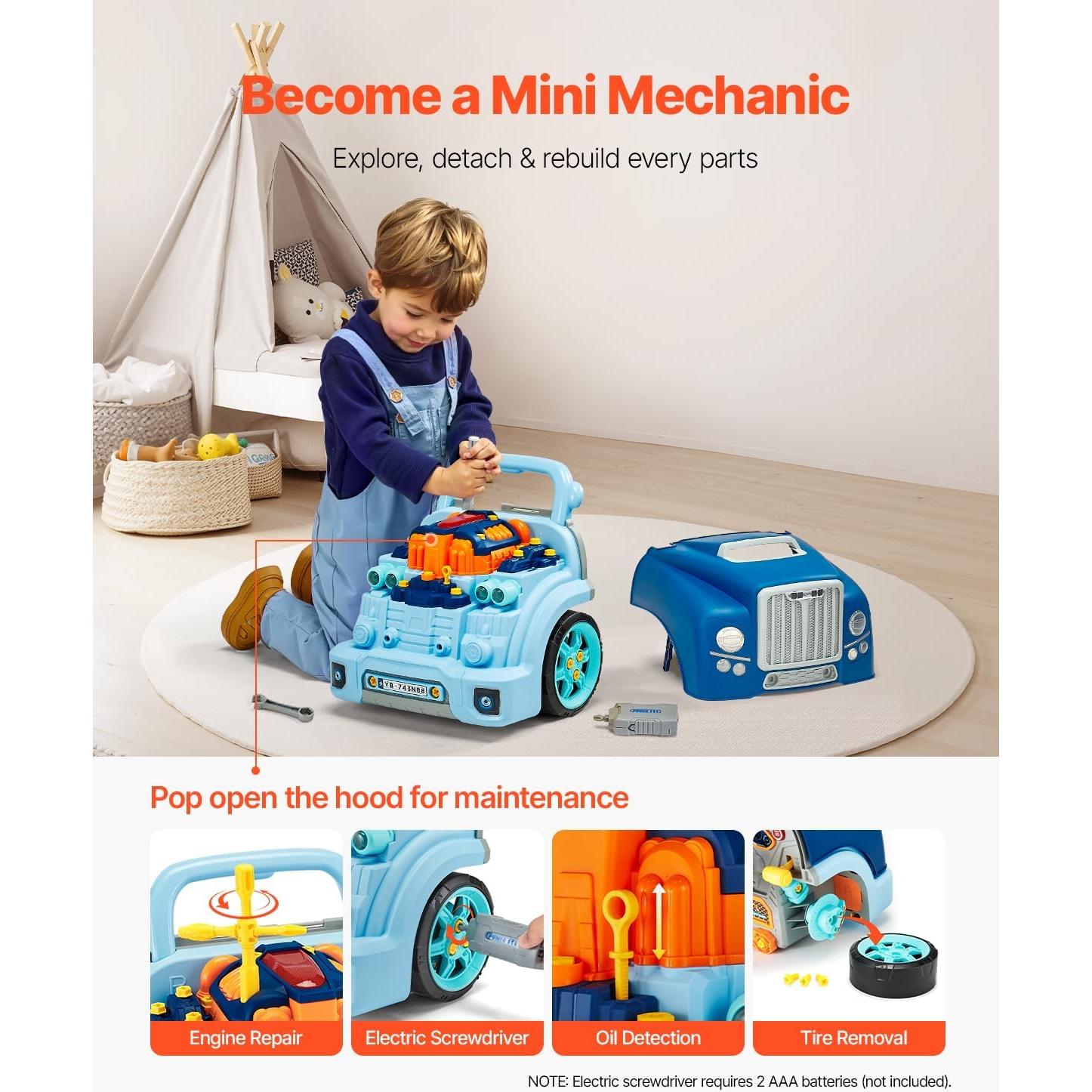 Juguete Mecánico VEVOR 60 Piezas Motor para Niños 3+ Azul