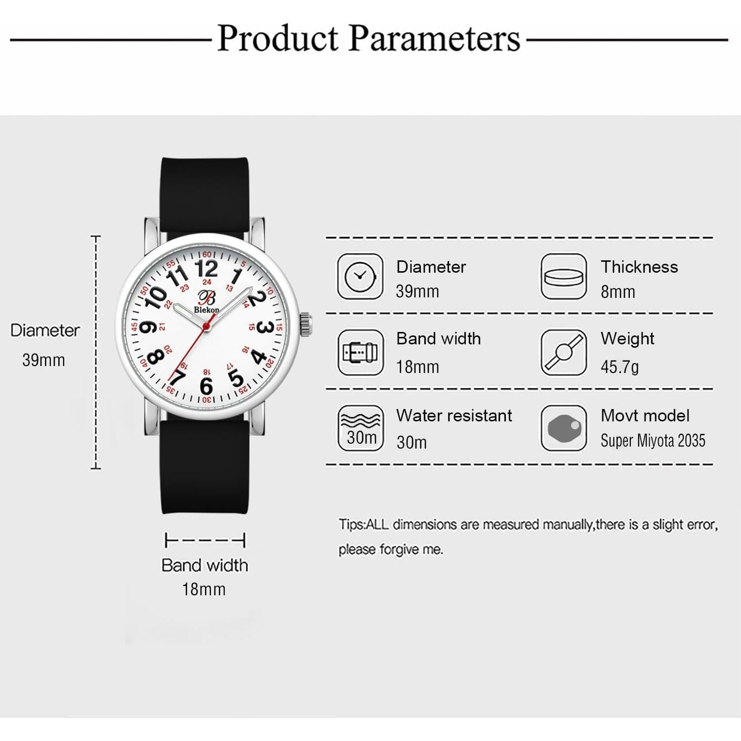 Reloj de enfermera Blekon SS-0794 - Resistente al agua 3 ATM