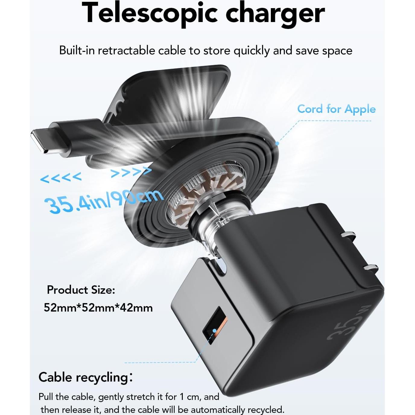 Cargador de Pared Retráctil 35W USB Rápido para iPhone