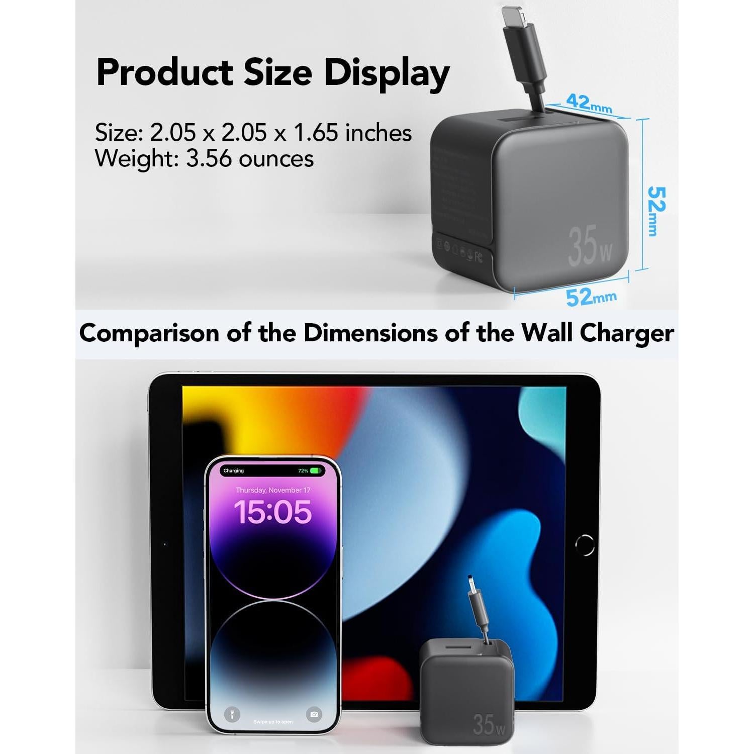 Cargador de Pared Retráctil 35W USB Rápido para iPhone