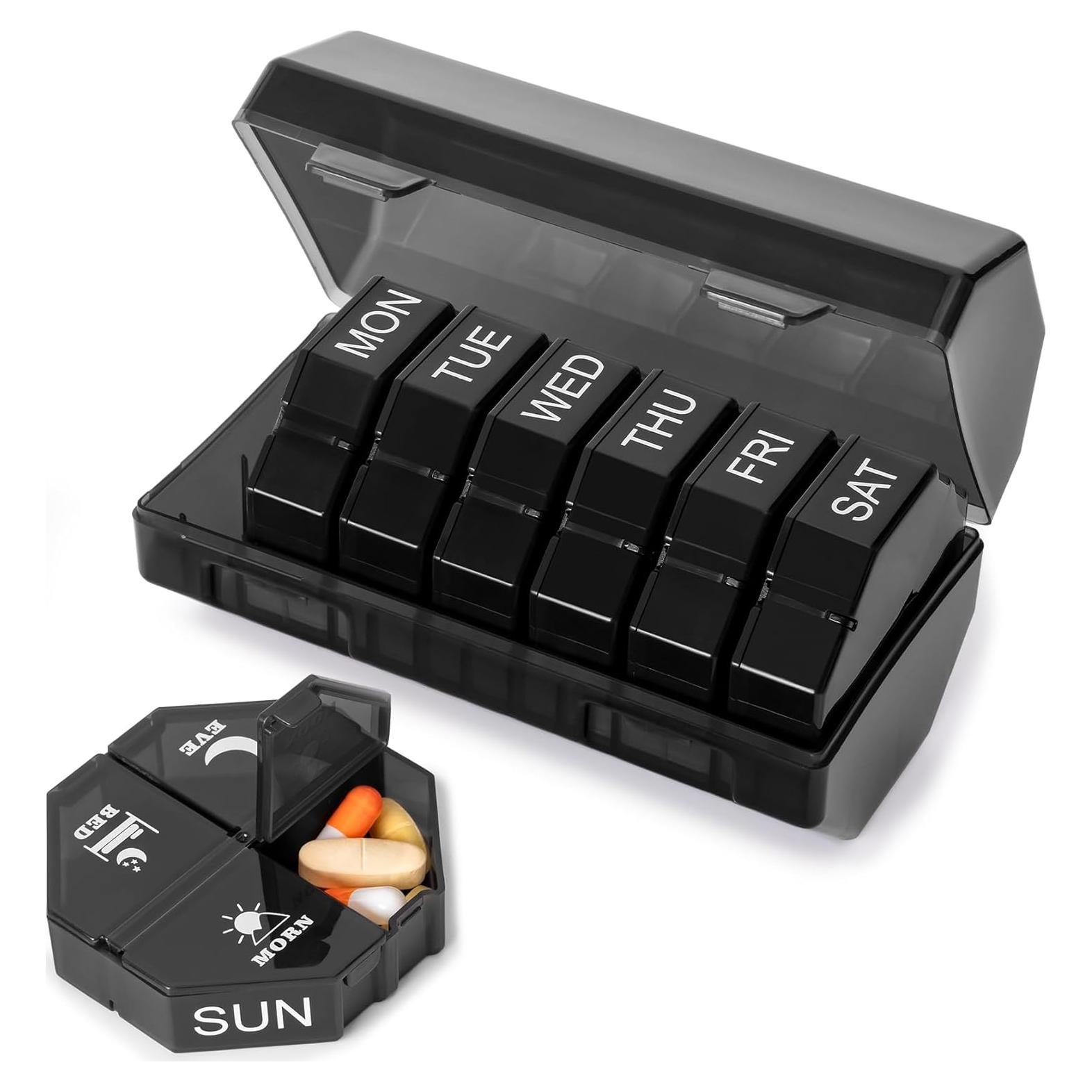 Organizador Semanal de Pastillas Yaklim 28 Compartimentos Negro