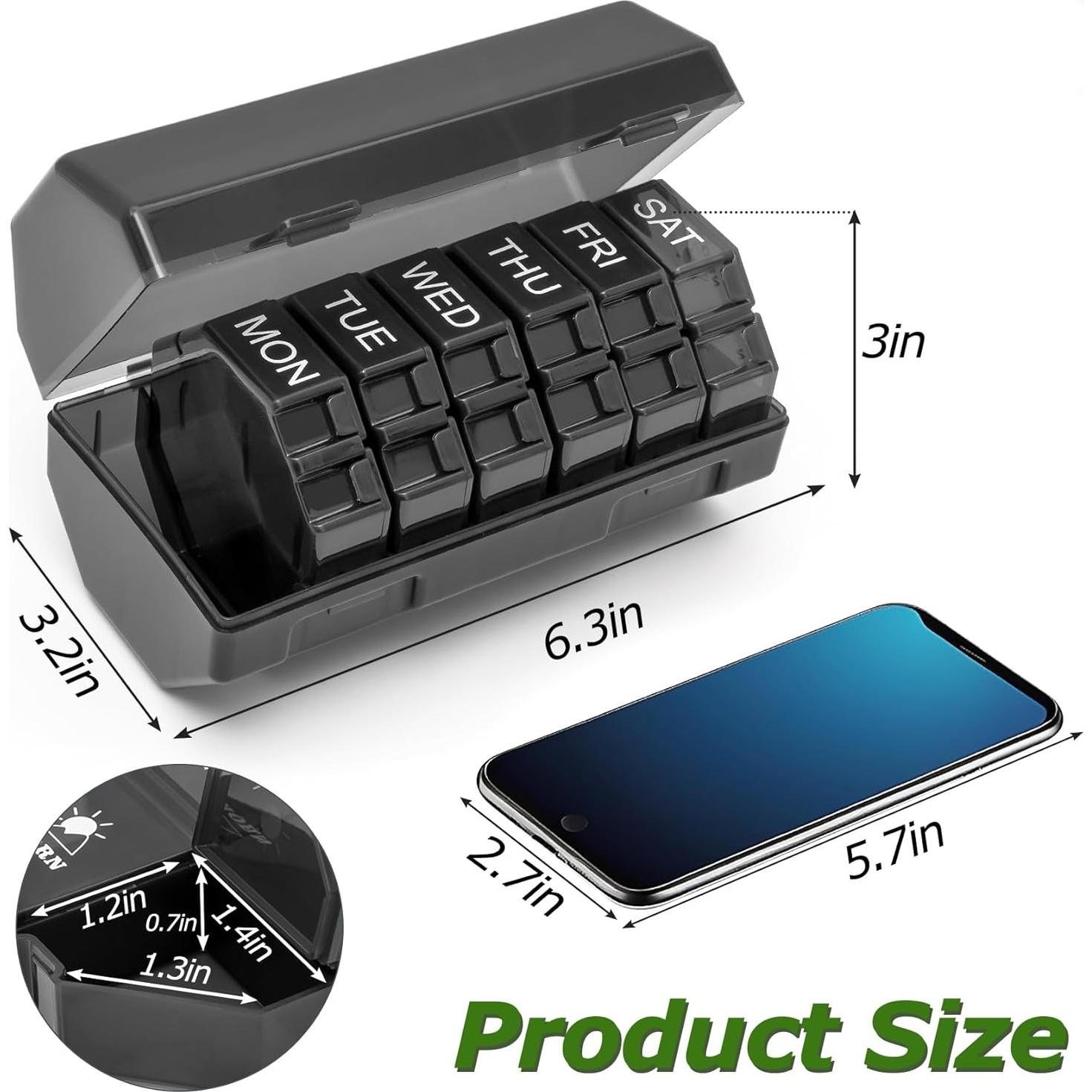 Organizador Semanal de Pastillas Yaklim 28 Compartimentos Negro