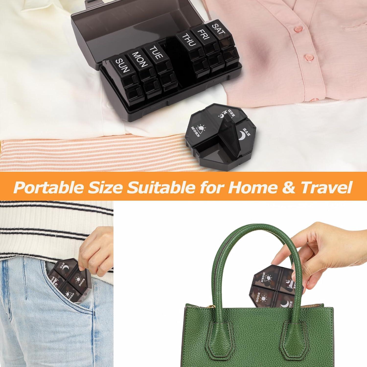 Organizador Semanal de Pastillas Yaklim 28 Compartimentos Negro