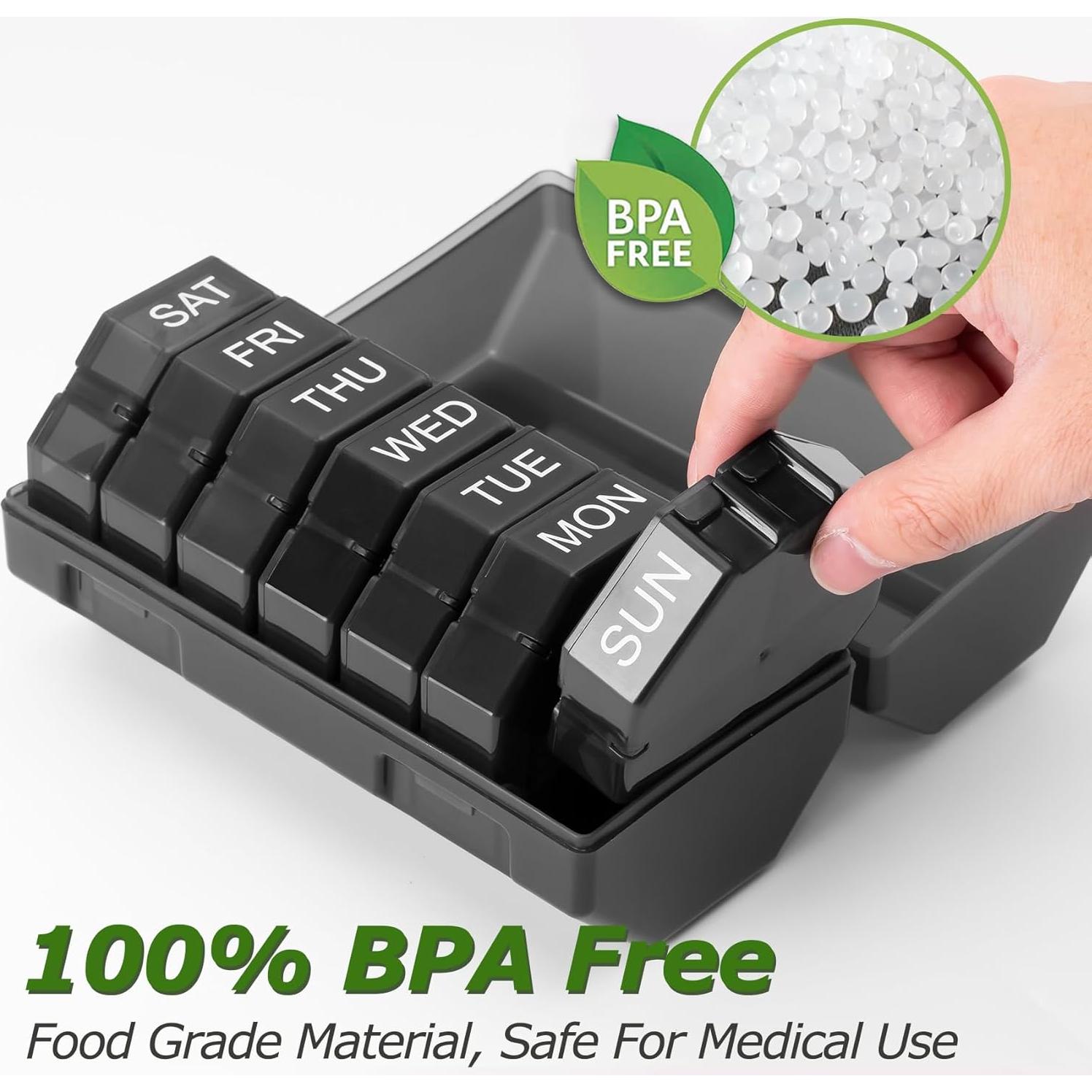 Organizador Semanal de Pastillas Yaklim 28 Compartimentos Negro