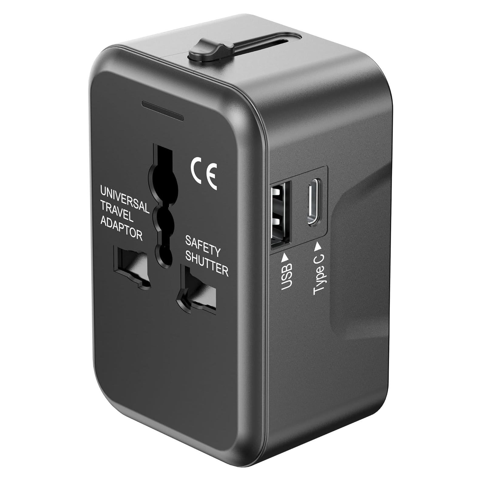 Adaptador de Viaje Universal URJD 2 Puertos USB Tipo C Negro