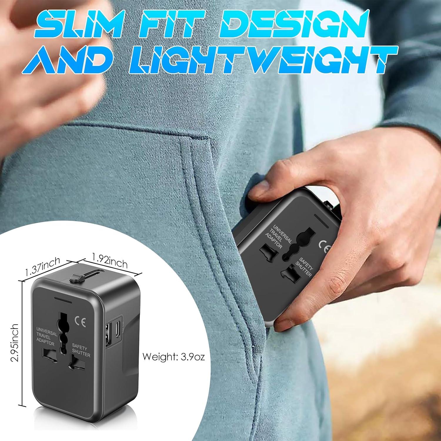 Adaptador de Viaje Universal URJD 2 Puertos USB Tipo C Negro