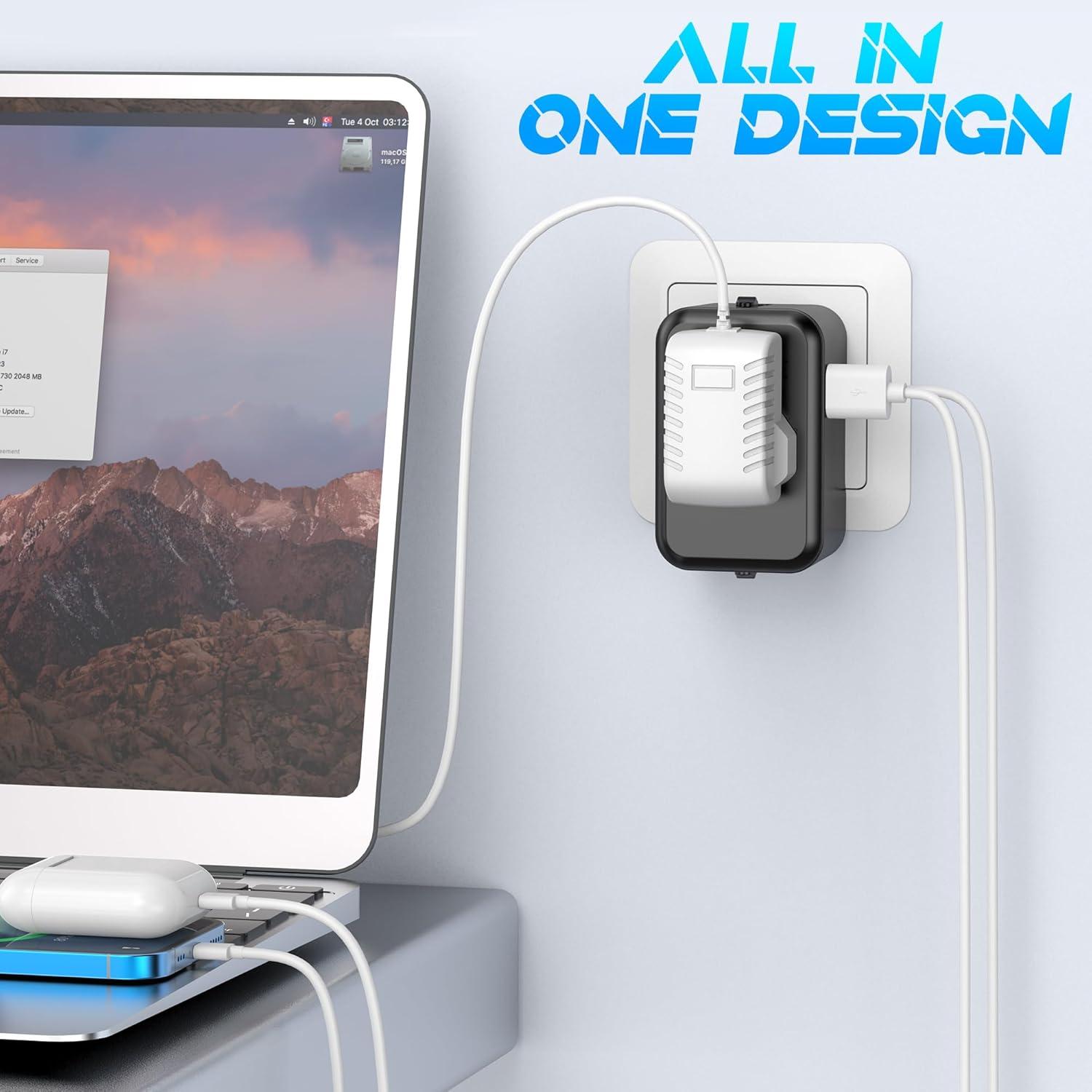 Adaptador de Viaje Universal URJD 2 Puertos USB Tipo C Negro