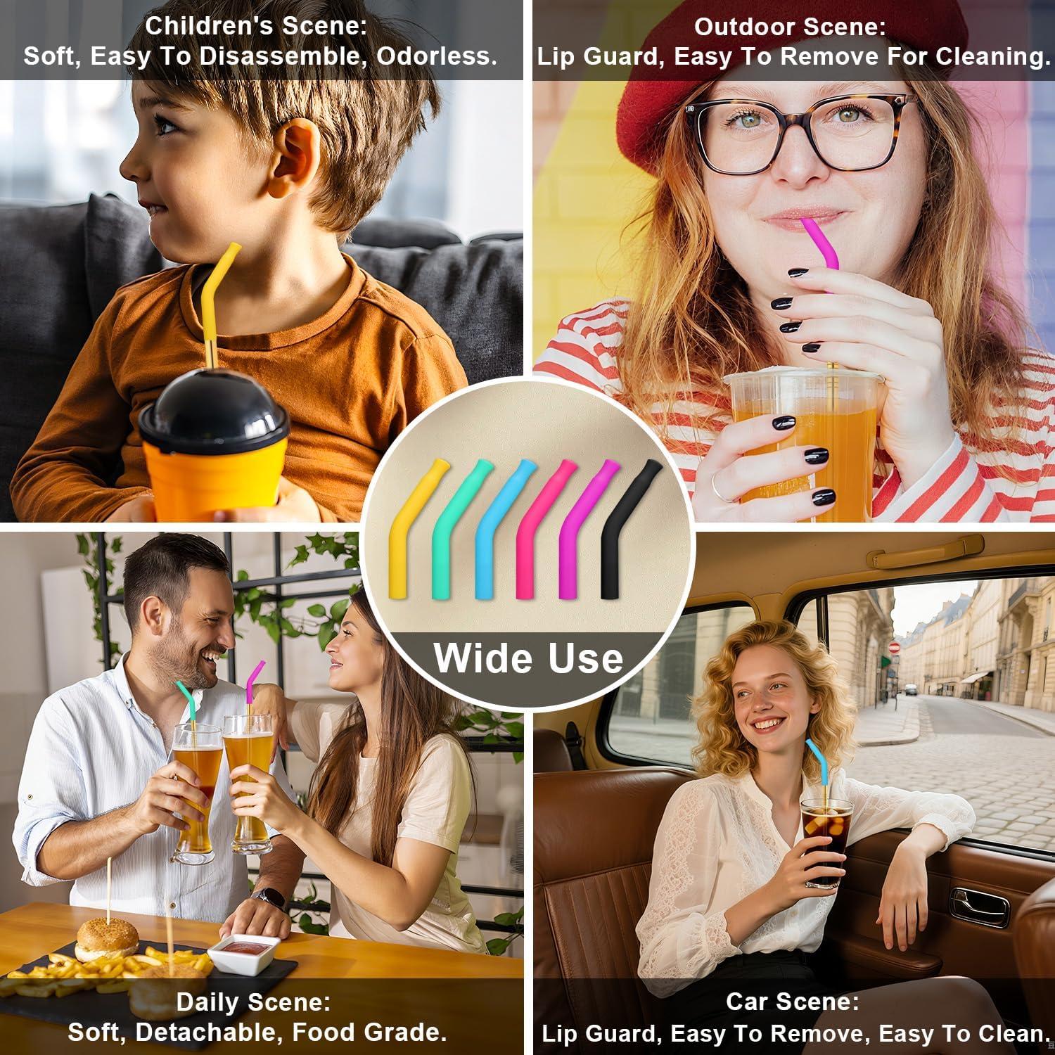 Juego de Popotes de Acero Inoxidable DKYEUD 8.5" 6 Piezas Ecológicos