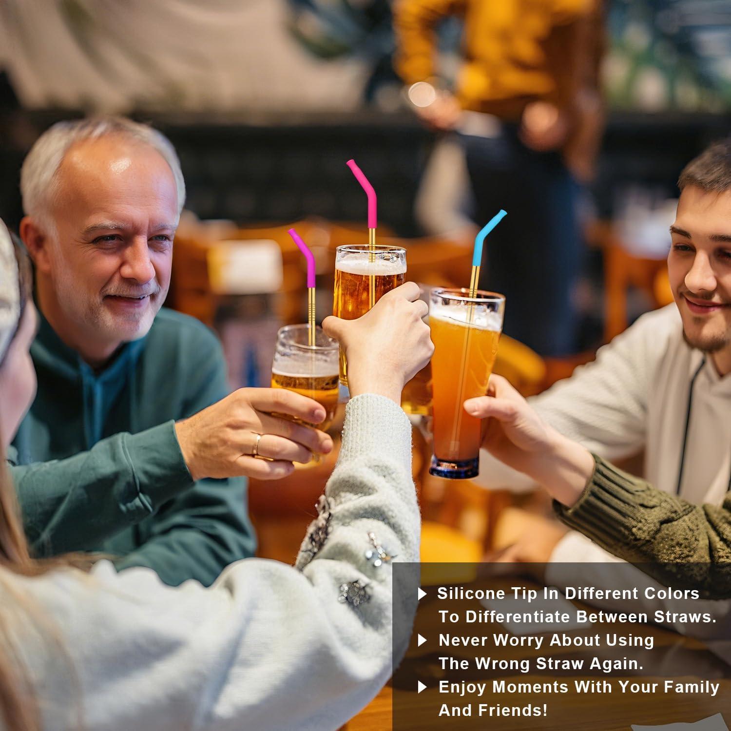 Juego de Popotes de Acero Inoxidable DKYEUD 8.5" 6 Piezas Ecológicos