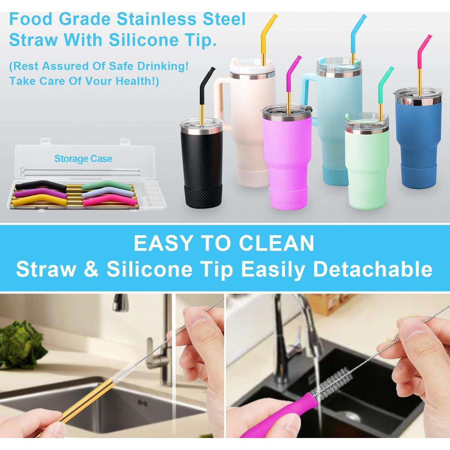 Juego de Popotes de Acero Inoxidable DKYEUD 8.5" 6 Piezas Ecológicos