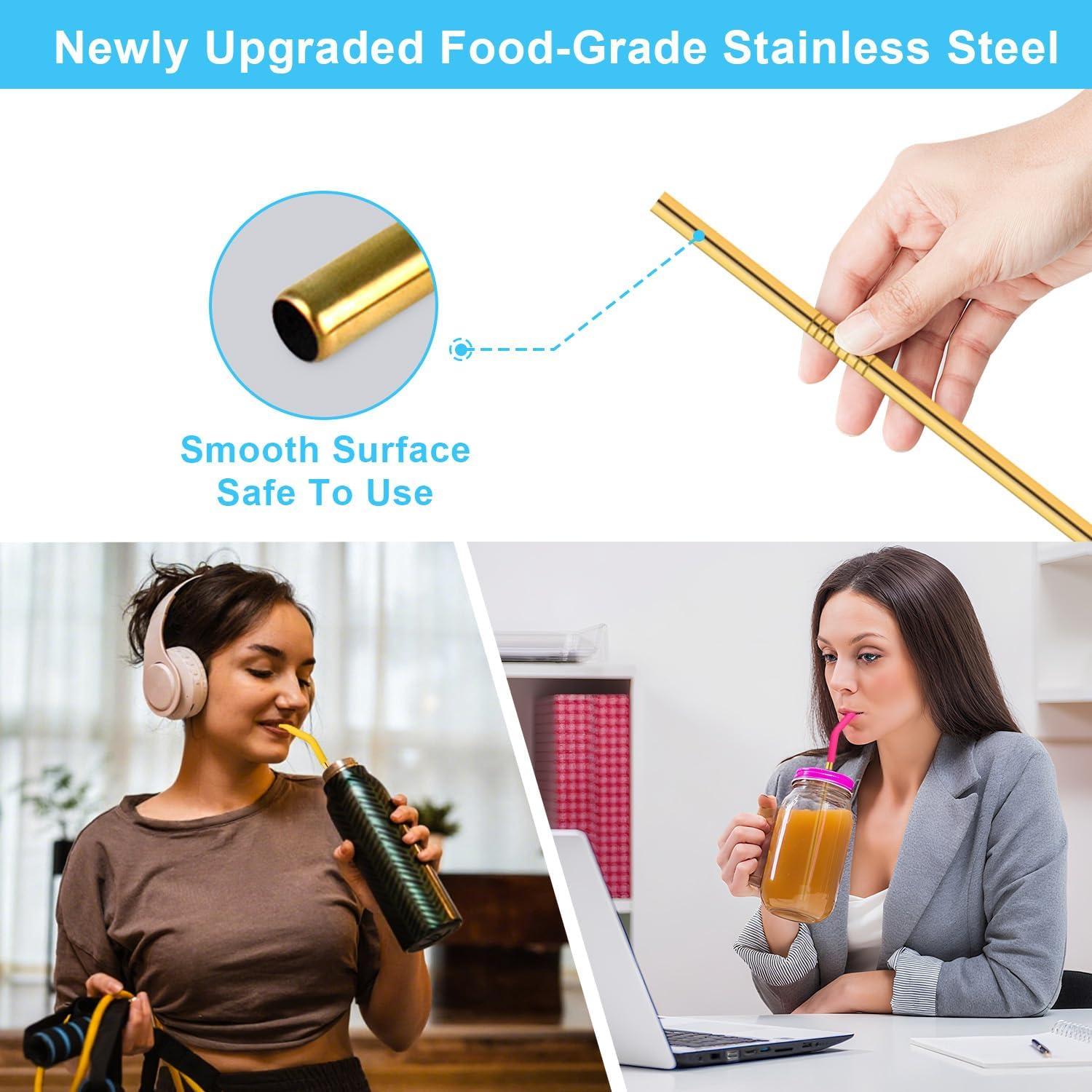 Juego de Popotes de Acero Inoxidable DKYEUD 8.5" 6 Piezas Ecológicos