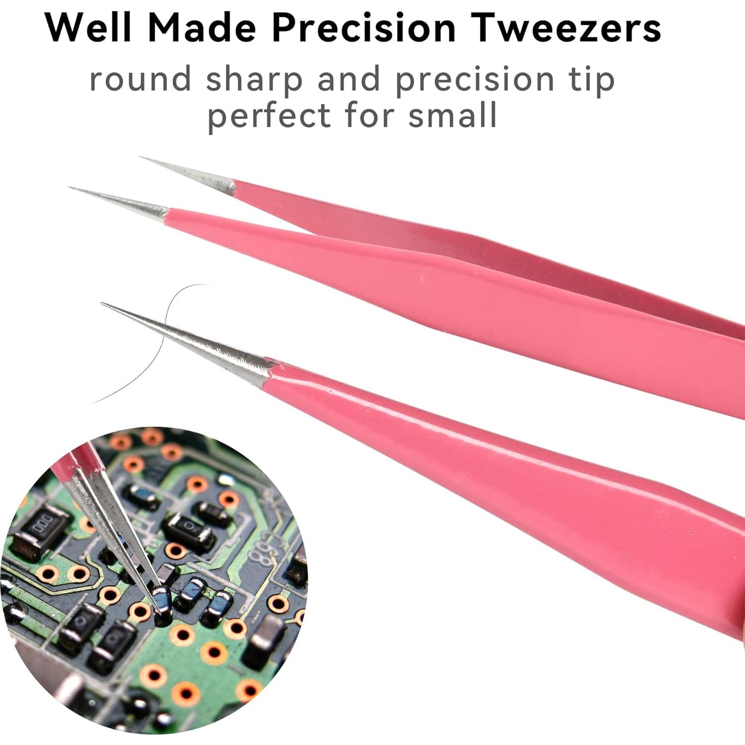 Juego de Pinzas de Precisión H&W Rosa 6PCS Acero Inoxidable