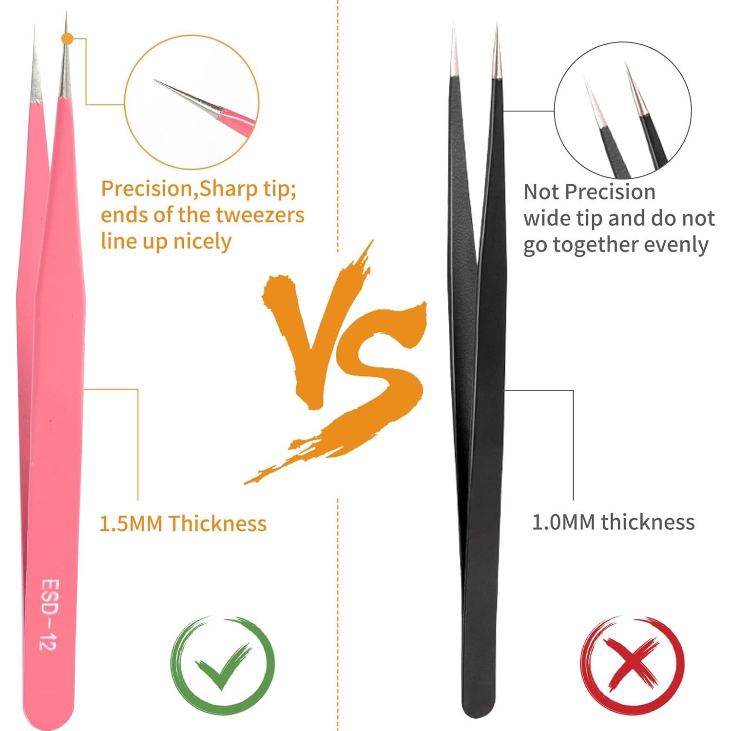 Juego de Pinzas de Precisión H&W Rosa 6PCS Acero Inoxidable