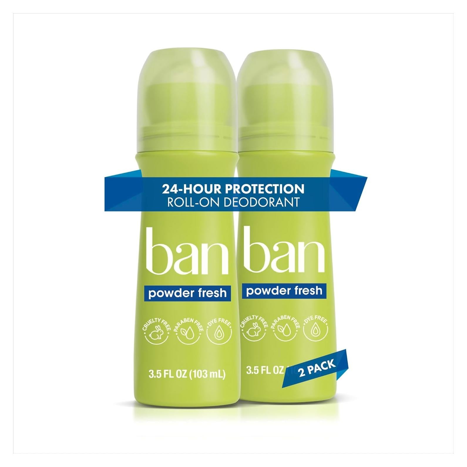 Ban Roll-On Antitranspirante Desodorante 24h Fresco en Polvo 99.22ml x2