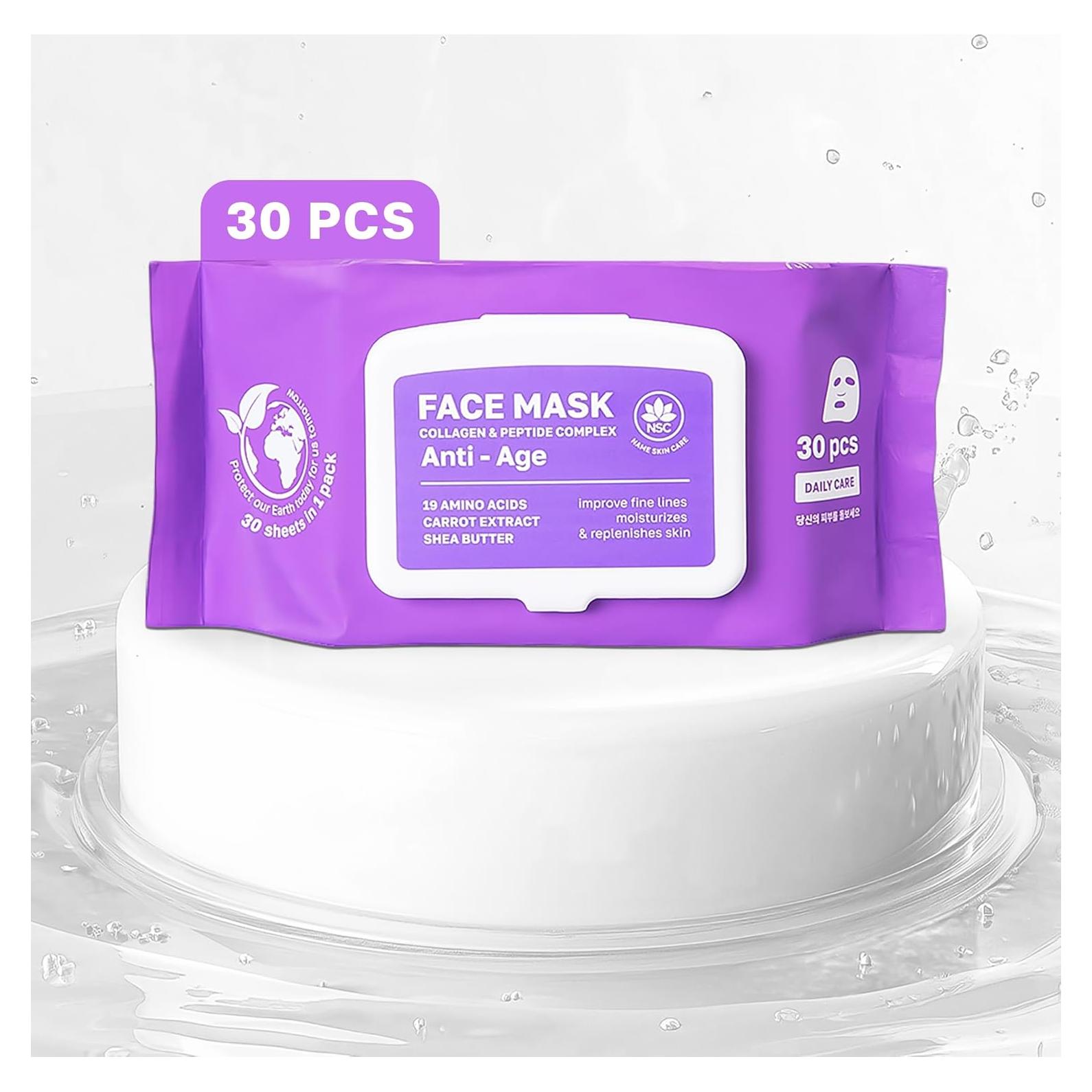 Juego de 30 Mascarillas Faciales de Colágeno NSC - Hidratación Premium