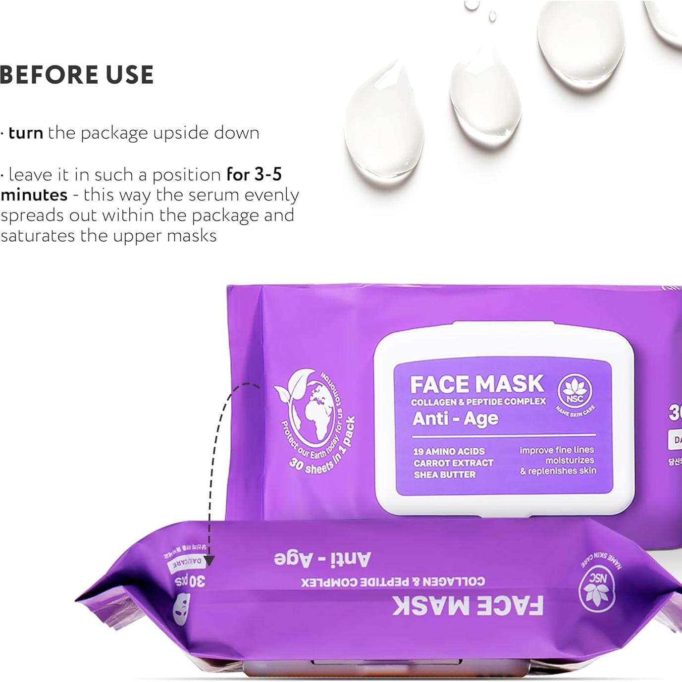 Juego de 30 Mascarillas Faciales de Colágeno NSC - Hidratación Premium