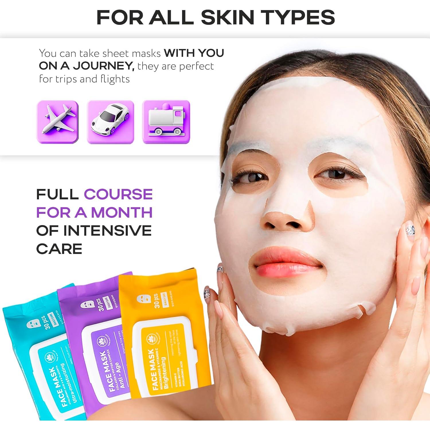 Juego de 30 Mascarillas Faciales de Colágeno NSC - Hidratación Premium