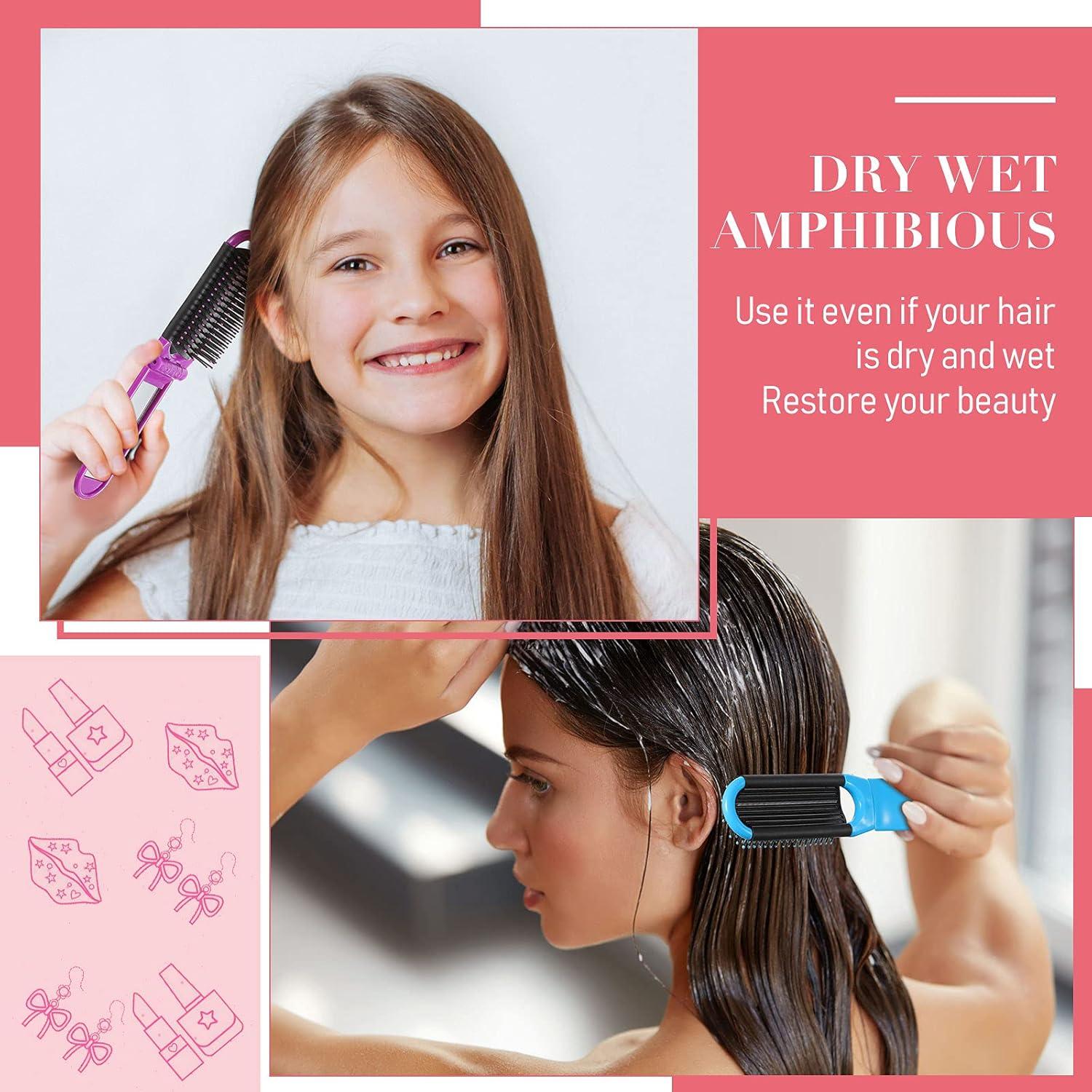 Queekay 12 Cepillos de Pelo Plegables con Espejo Portátil