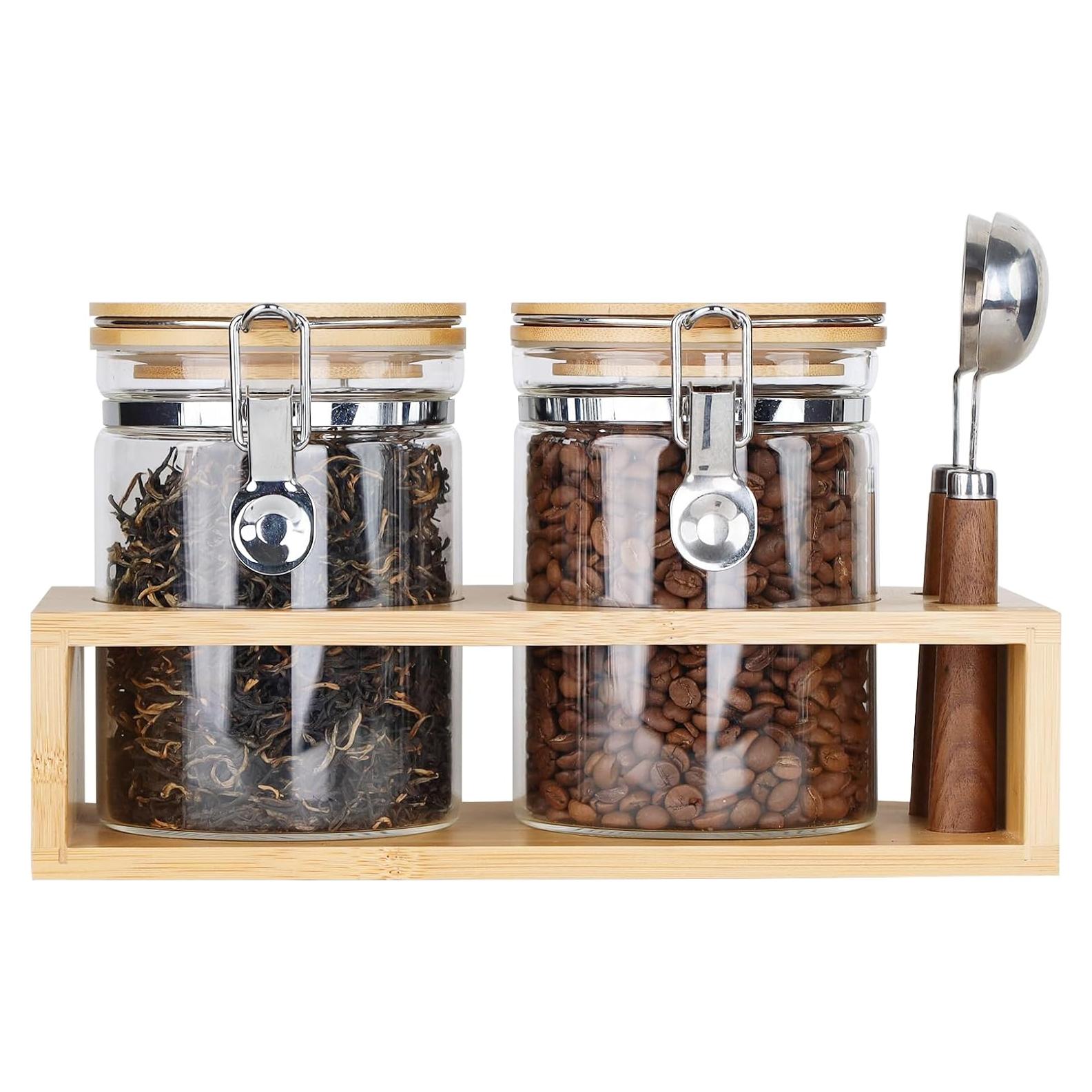 Tarros de Almacenamiento de Vidrio KKC 800 ml Herméticos con Cucharas