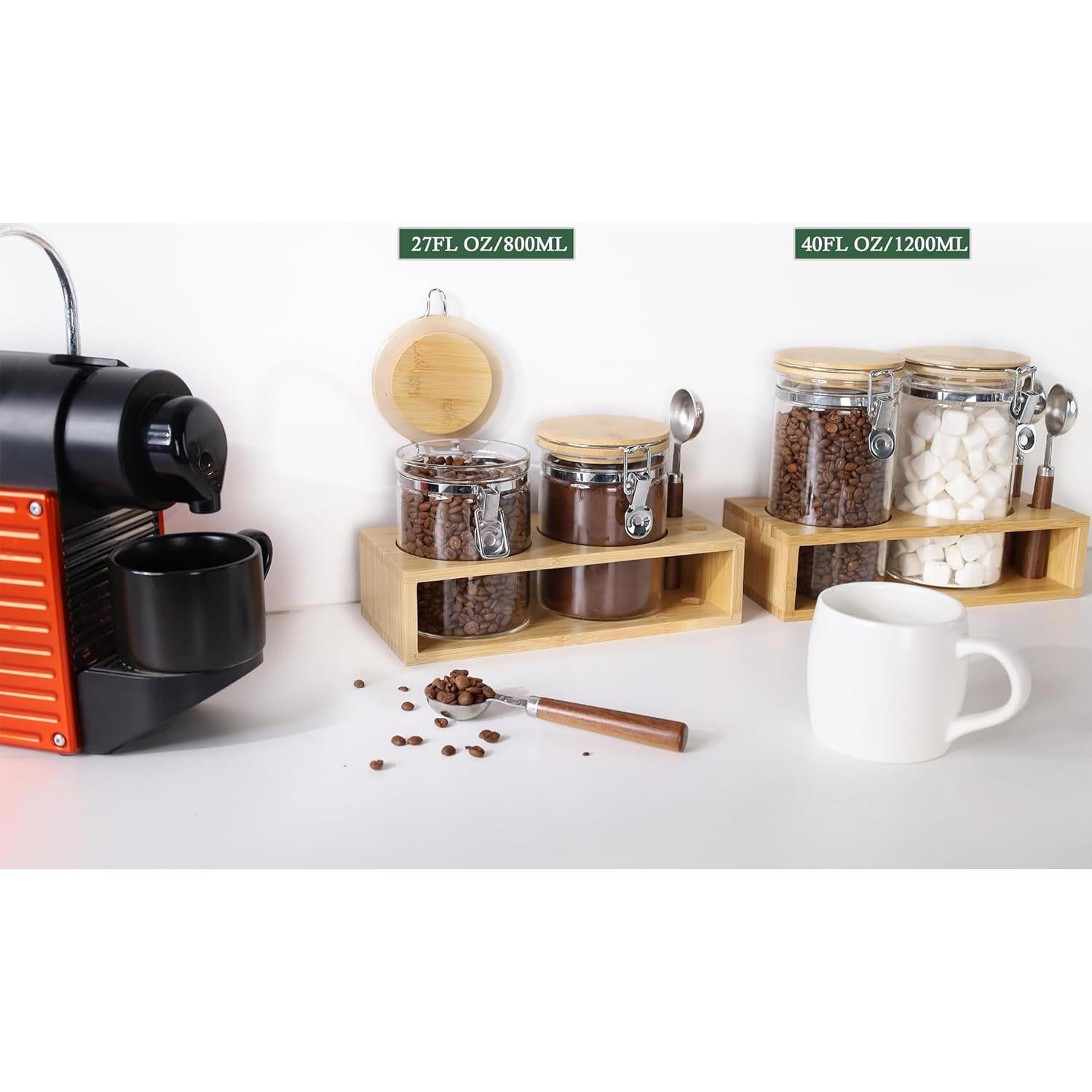 Tarros de Almacenamiento de Vidrio KKC 800 ml Herméticos con Cucharas