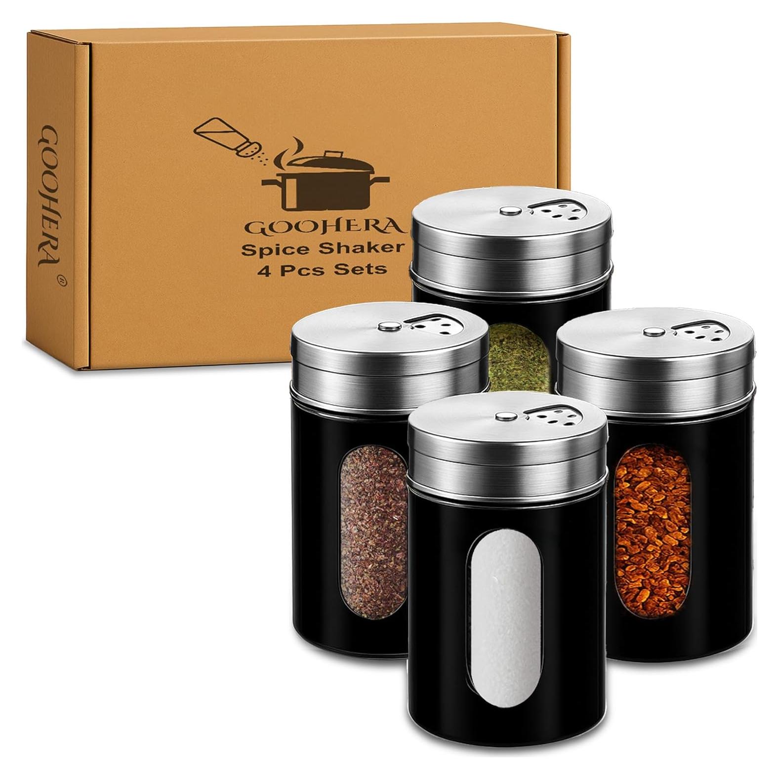 Juego de 4 Saleros y Pimenteros GOOHERA Acero Inoxidable Negro