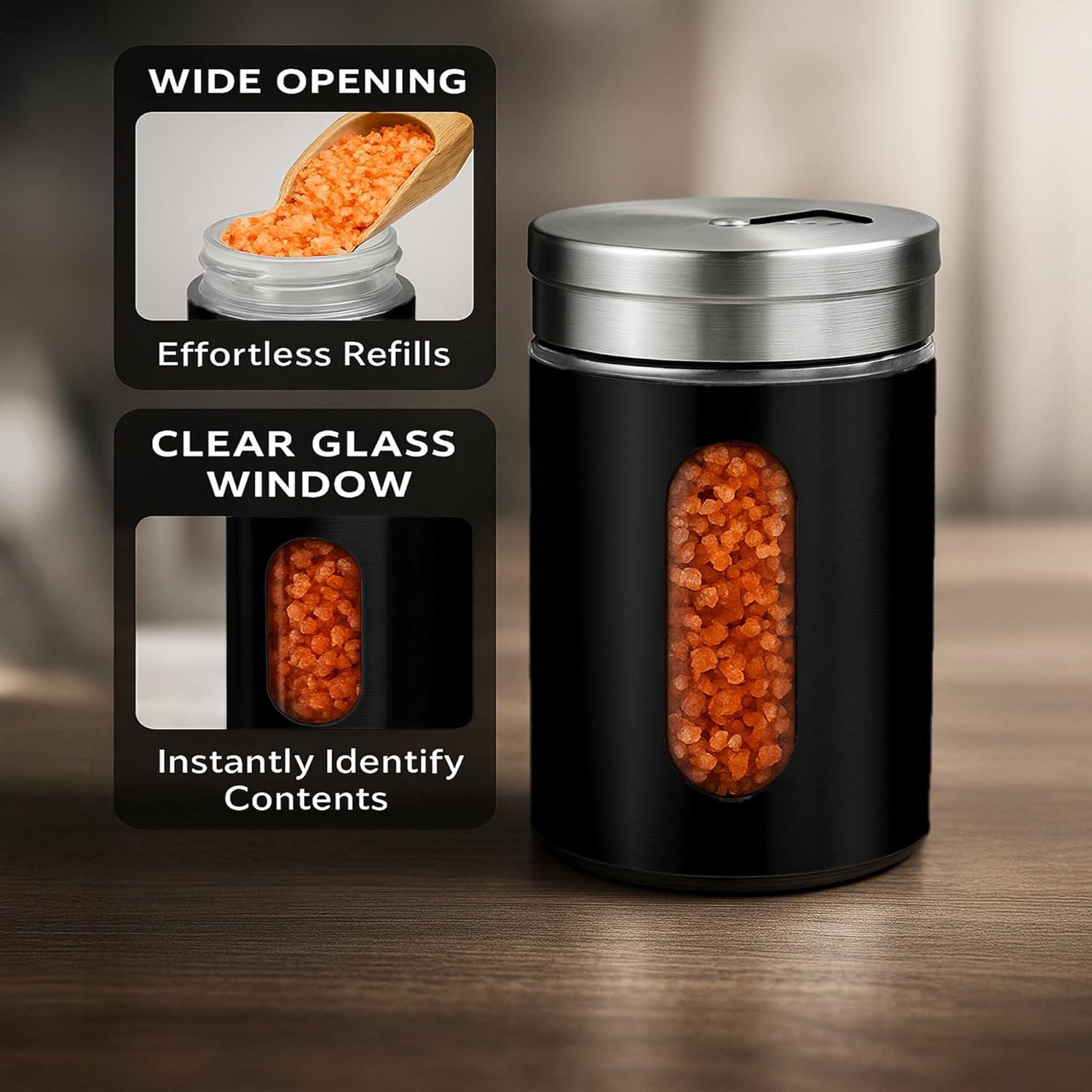 Juego de 4 Saleros y Pimenteros GOOHERA Acero Inoxidable Negro