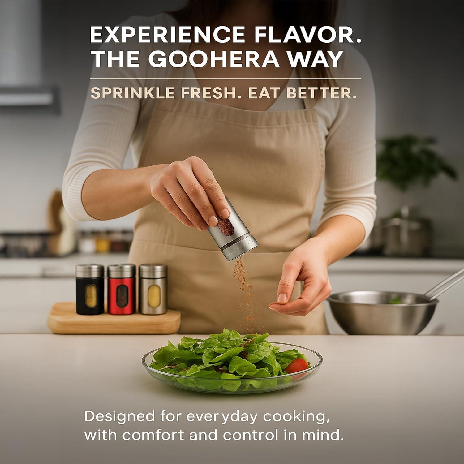 Juego de 4 Saleros y Pimenteros GOOHERA Acero Inoxidable Negro