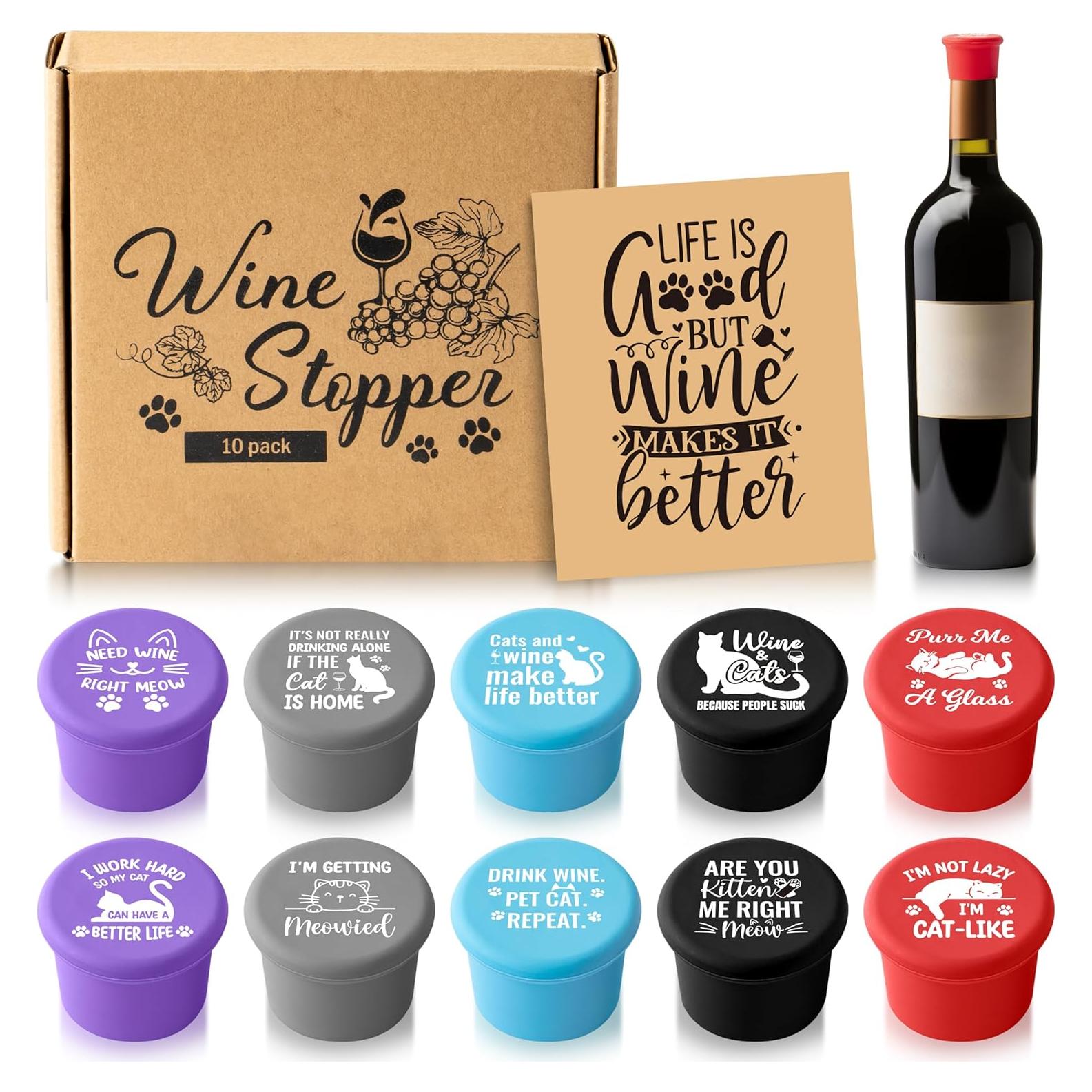 Set de 10 Tapones de Vino Silicona GROBRO7 Gato Colorido