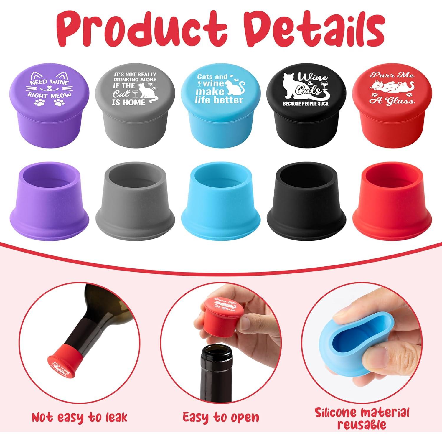 Set de 10 Tapones de Vino Silicona GROBRO7 Gato Colorido