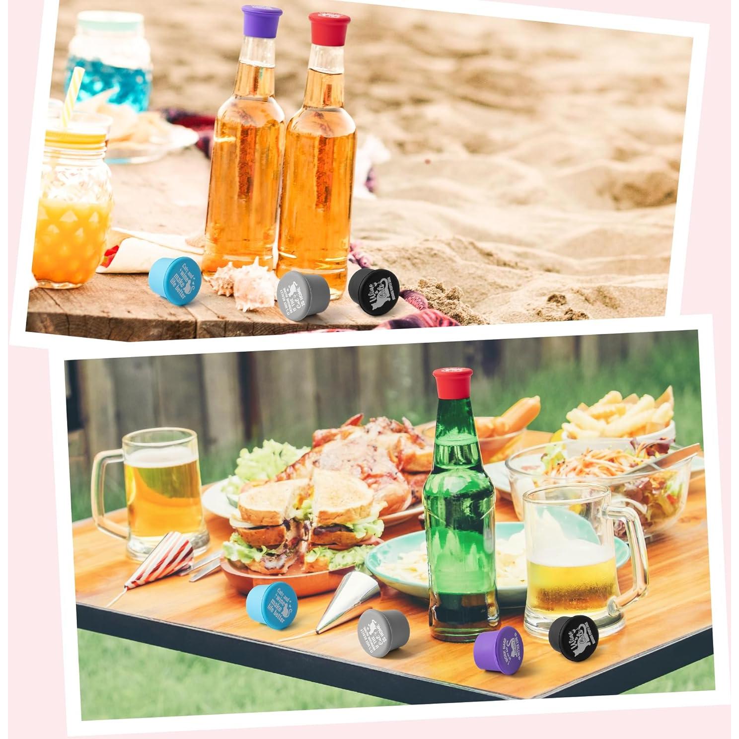 Set de 10 Tapones de Vino Silicona GROBRO7 Gato Colorido