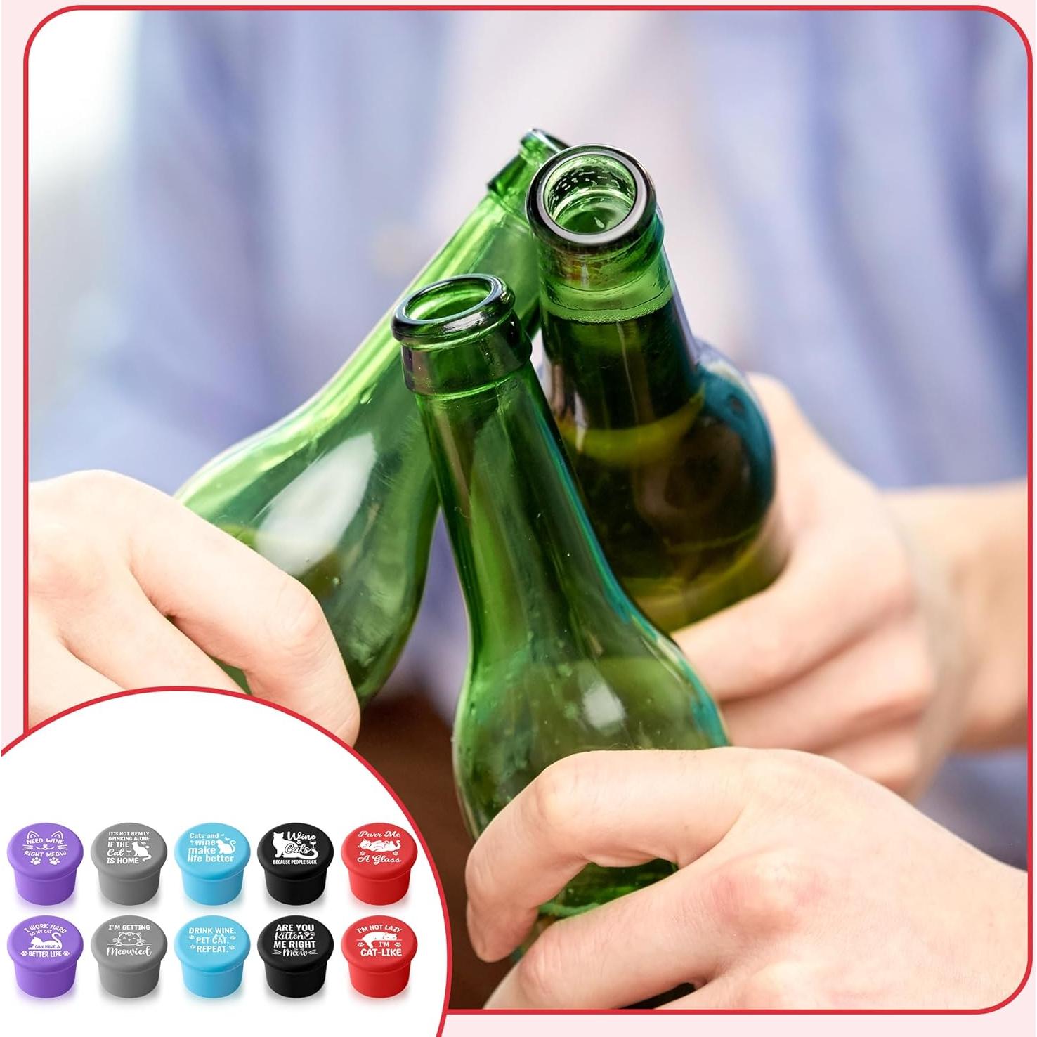 Set de 10 Tapones de Vino Silicona GROBRO7 Gato Colorido