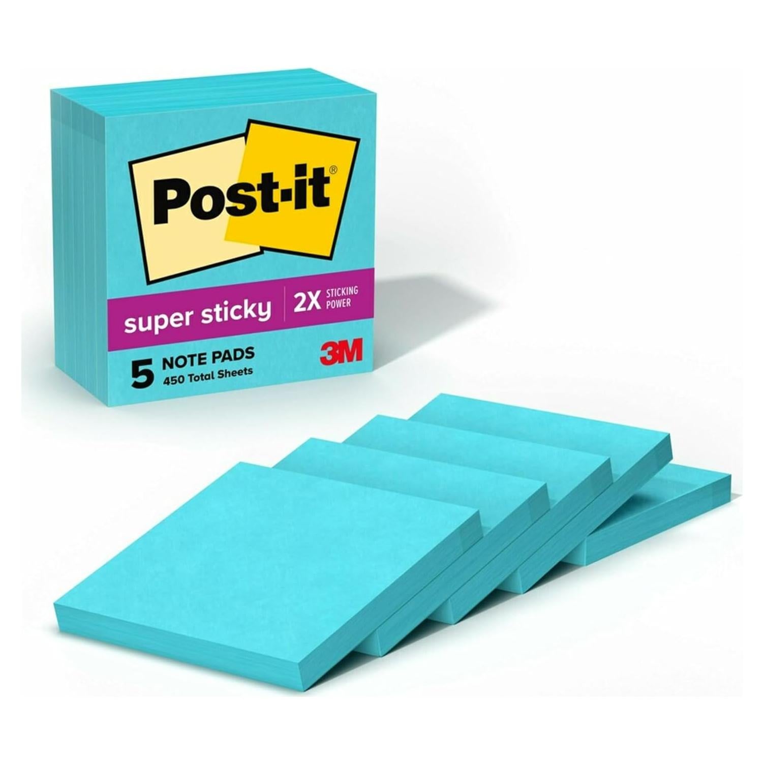Notas Post-it Súper Adhesivas Aqua Splash, 5 Blocs 7.62 cm